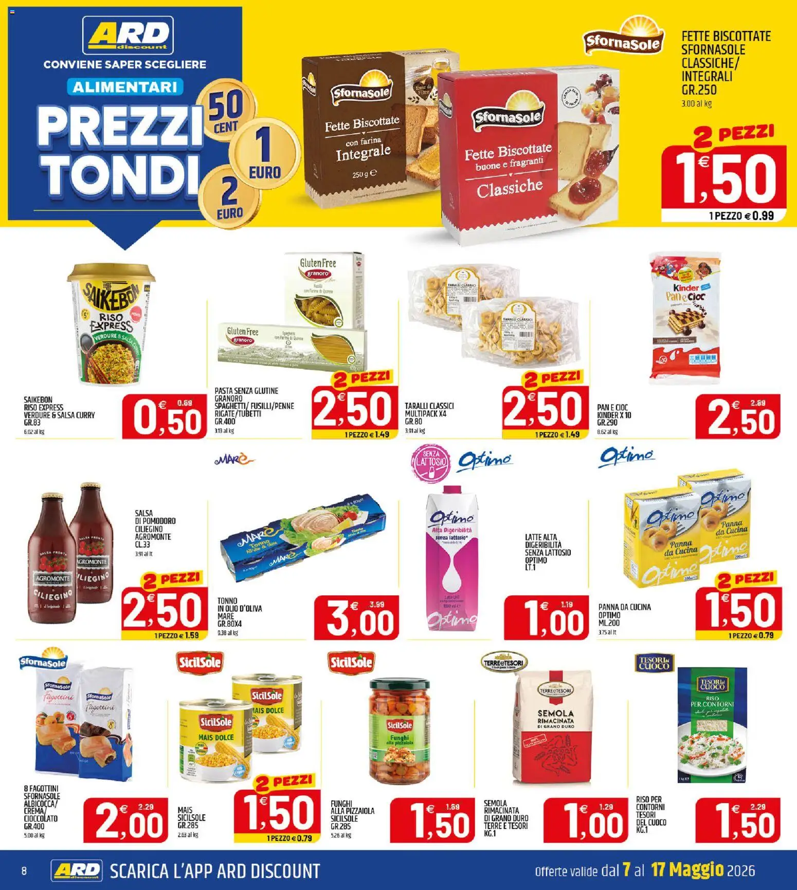 Volantino ARD Discount del 07.05.2026 | Pagina: 8 | Prodotti: Crema, Pasta senza glutine, Olio, Farina
