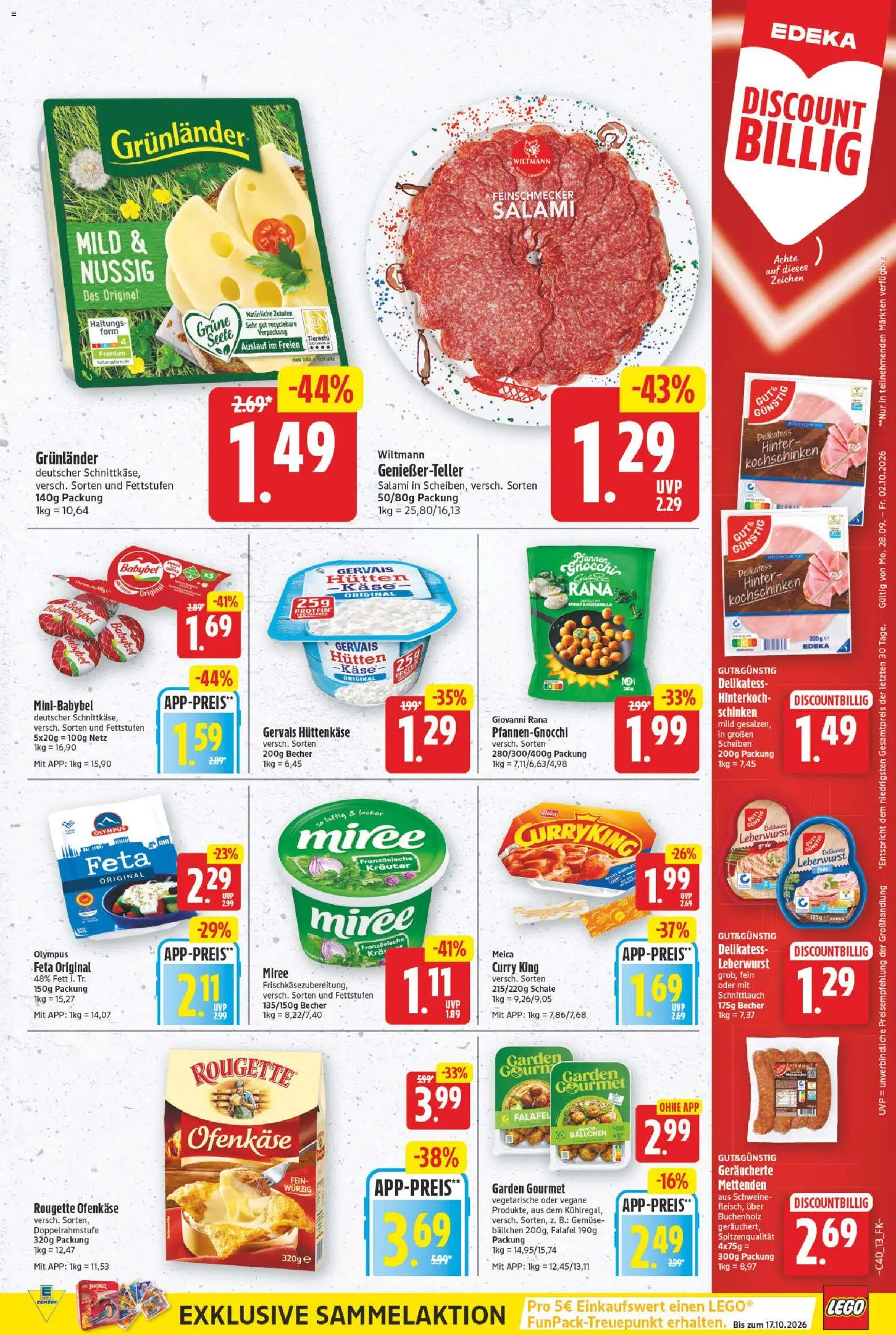 E center Prospekt – gültig ab 28.09.2026 | Seite: 13 | Produkte: Gnocchi, Rougette ofenkase, Grunlander, Salami