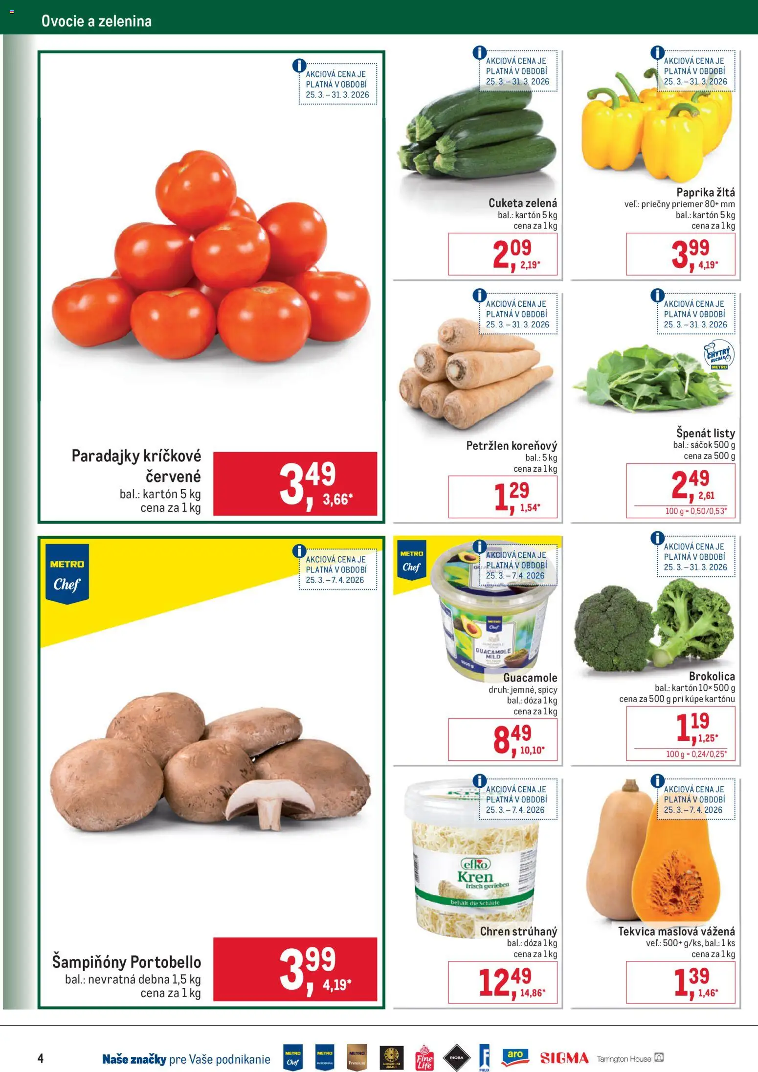 Nové Metro akcie – leták je platný od 25.03.2026 | Strana: 4 | Produkty: Paprika, Cuketa, Petržlen, Ovocie