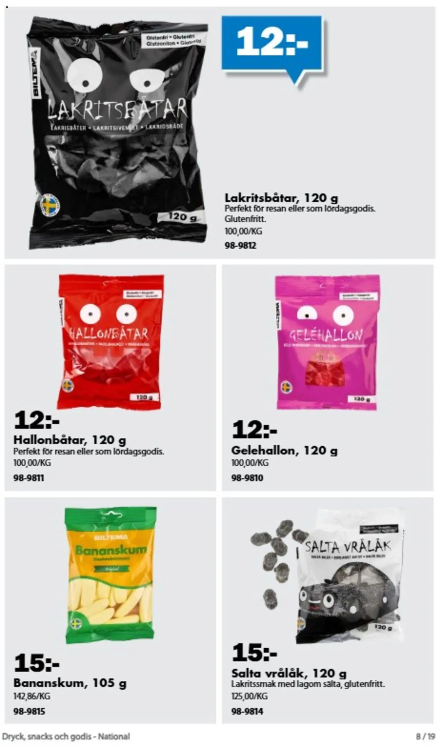 Biltema reklamblad aktuell från 21/08/2026 | Sida: 19 | Produkter: Snacks, Godis