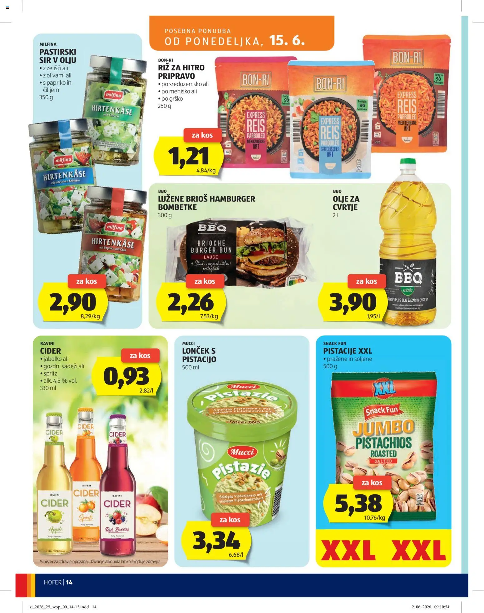 Hofer SI katalog | vrijedi od 10.06.2026 | Stranica: 14 | Proizvodi: Sir, Paprika, Hamburger, Pistacije