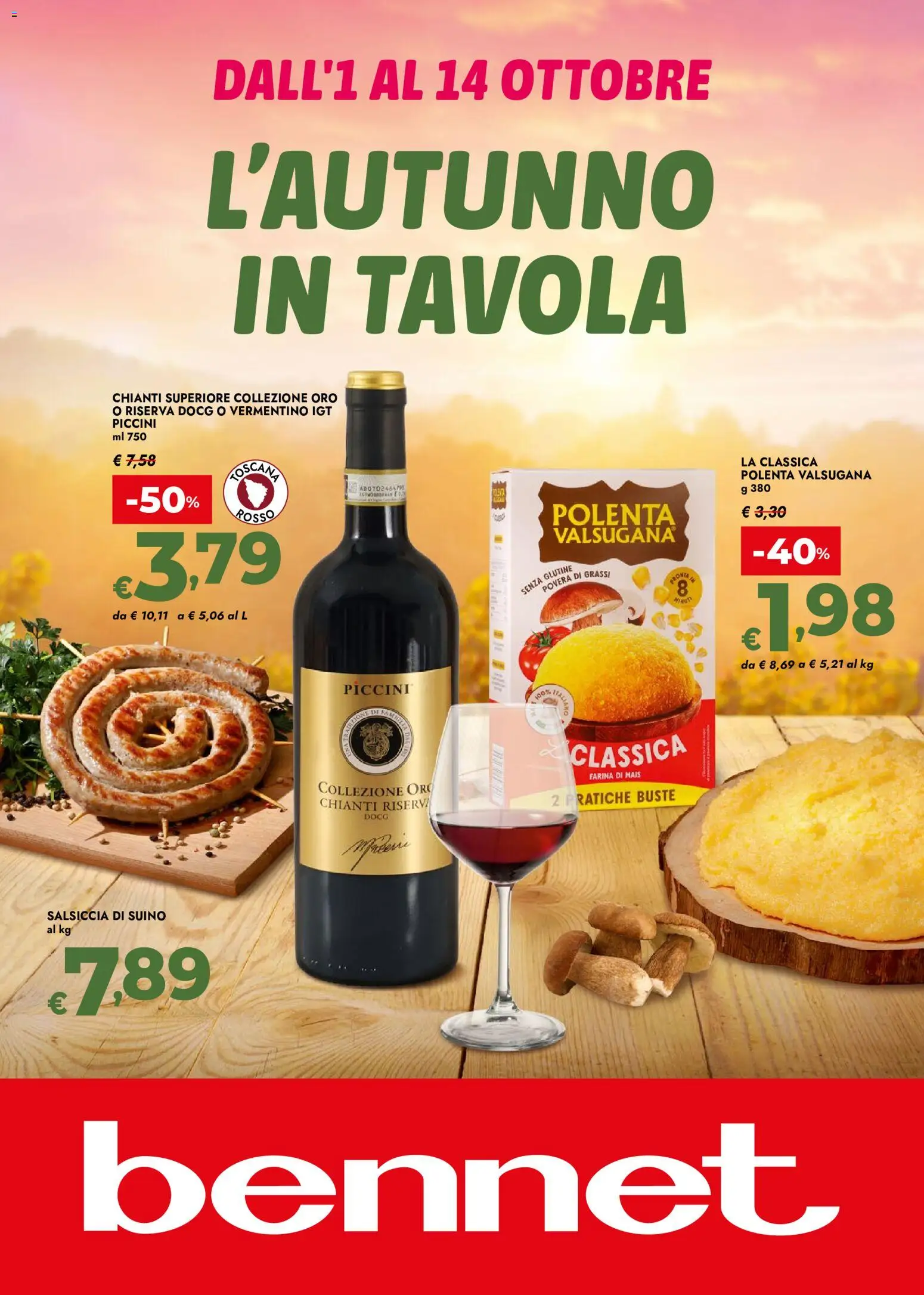 Volantino bennet del 01/10/2026 | Pagina: 1 | Prodotti: Senza glutine, Suino, Salsiccia, Mais