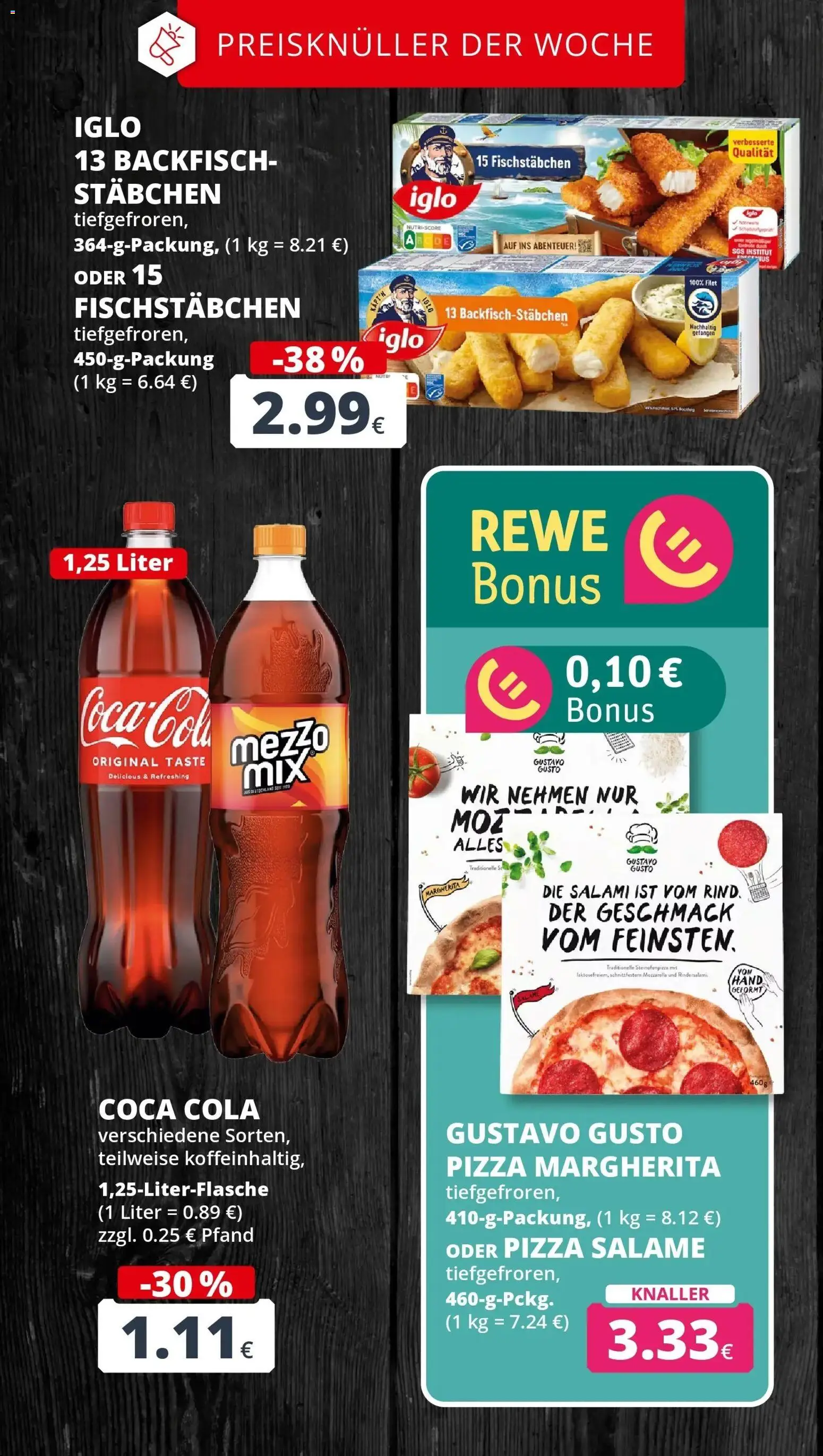 REWE Prospekt ab 19.10.2026 zum Blättern » Angebote | Seite: 3 | Produkte: Iglo, Fischstabchen, Salami, Pizza