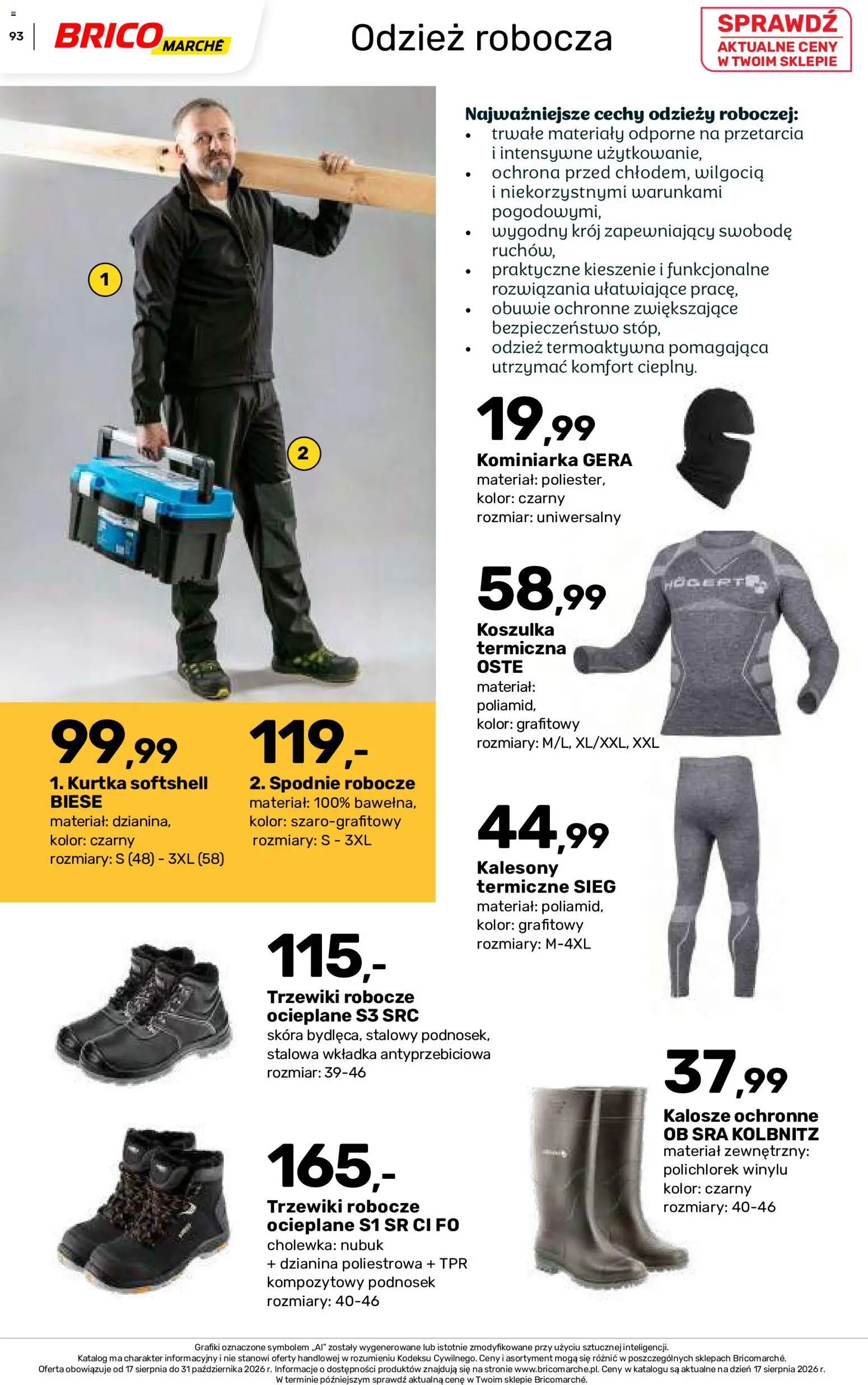 Brico Marché gazetka - Jesienne Inspiracje od 17.08.2026 | Strona: 93 | Produkty: Kurtka, Spodnie, Kalosze, Spodnie robocze