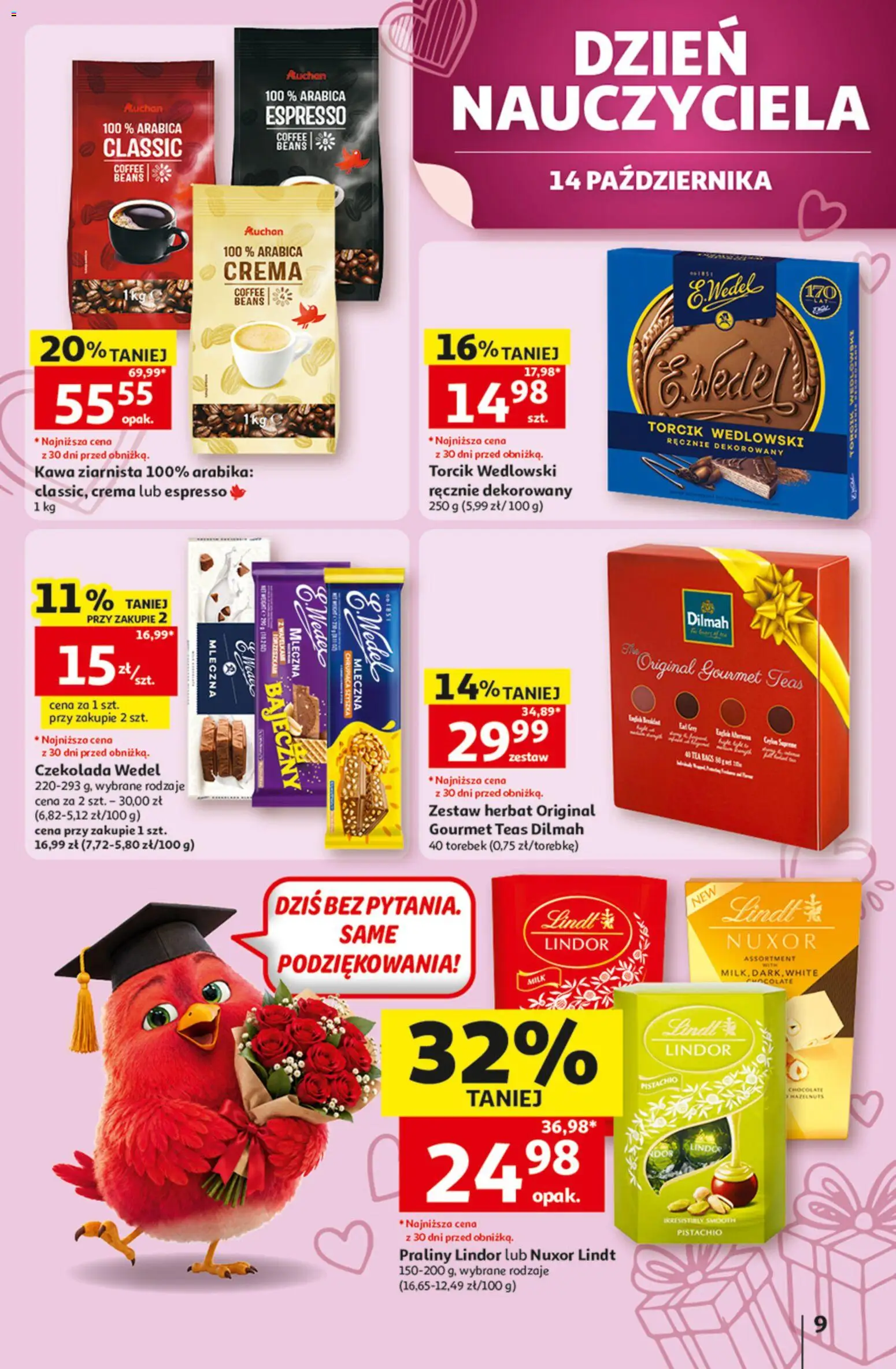Auchan gazetka - Hipermarket od 08.10.2026 | Strona: 9 | Produkty: Lindt, Praliny, Czekolada, Torcik wedlowski