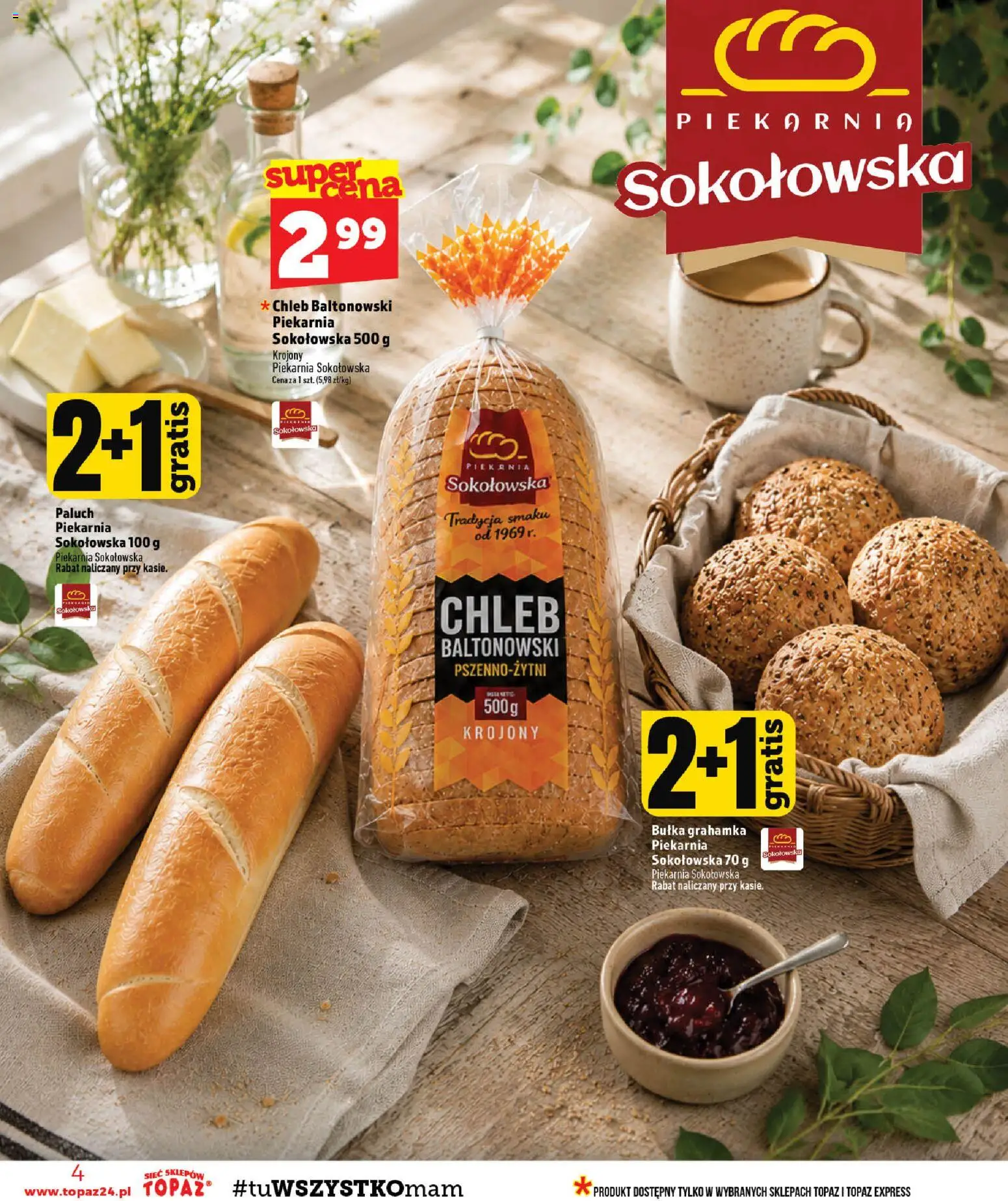 Topaz gazetka - MAZ od 03.09.2026 | Strona: 4 | Produkty: Piekarnia, Bułka, Chleb, Bułka grahamka