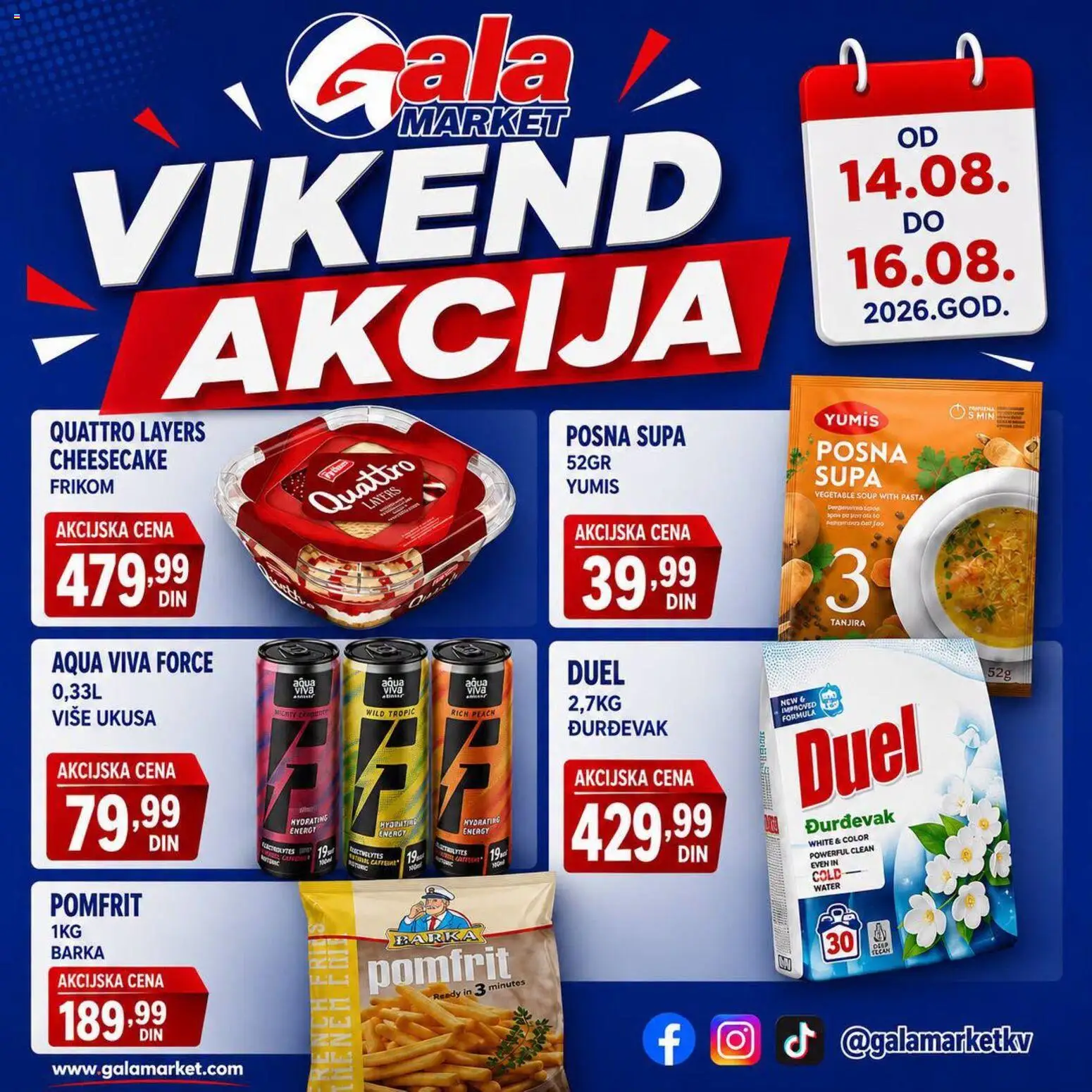 Gala MARKET katalog - važi od 14.08.2026 | Strana: 1 | Proizvode: Pasta, Pomfrit, Cheesecake
