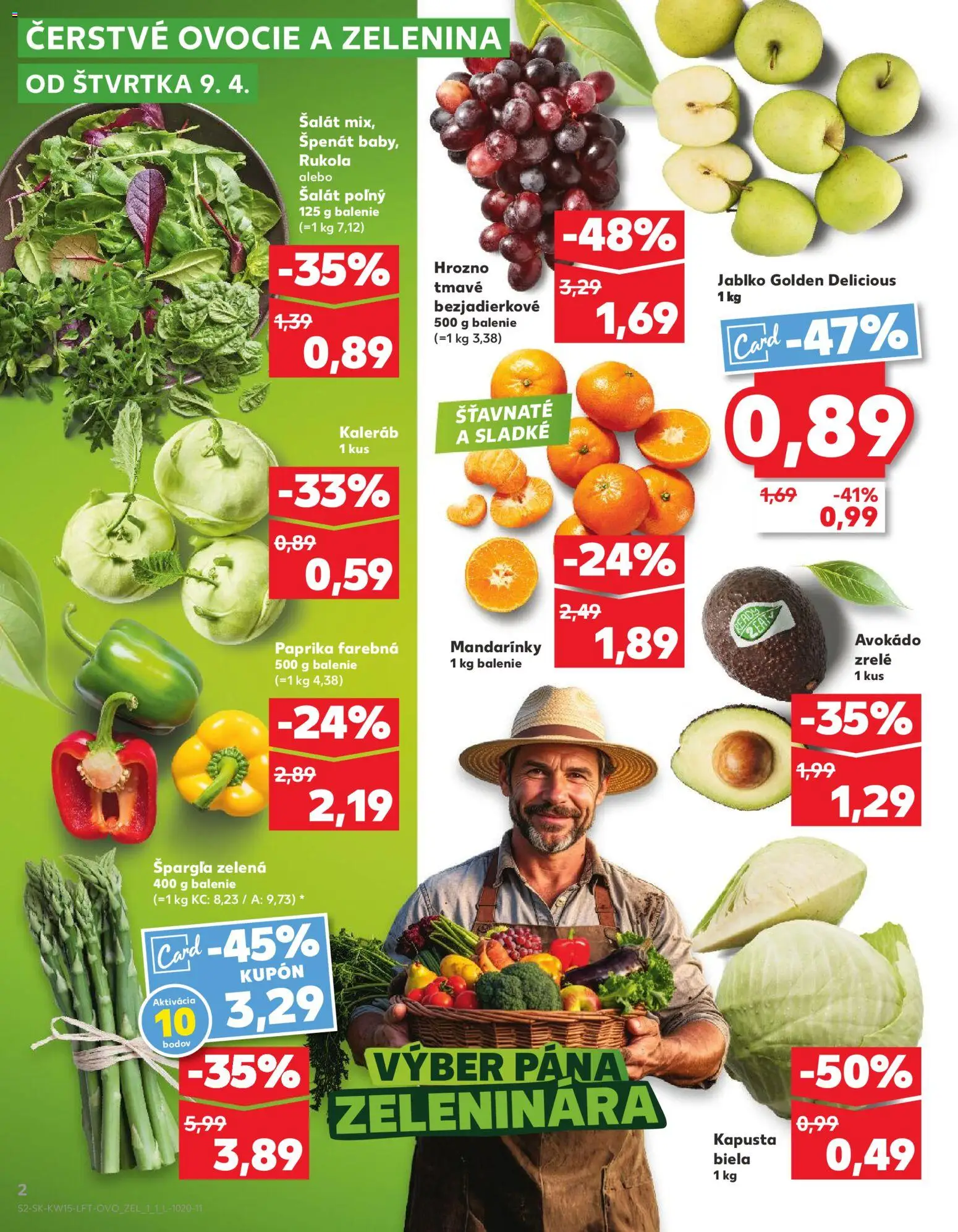 Nové Kaufland akcie – leták je platný od 09.04.2026 | Strana: 2 | Produkty: Kapusta biela, Apple, Avokádo, Špenát