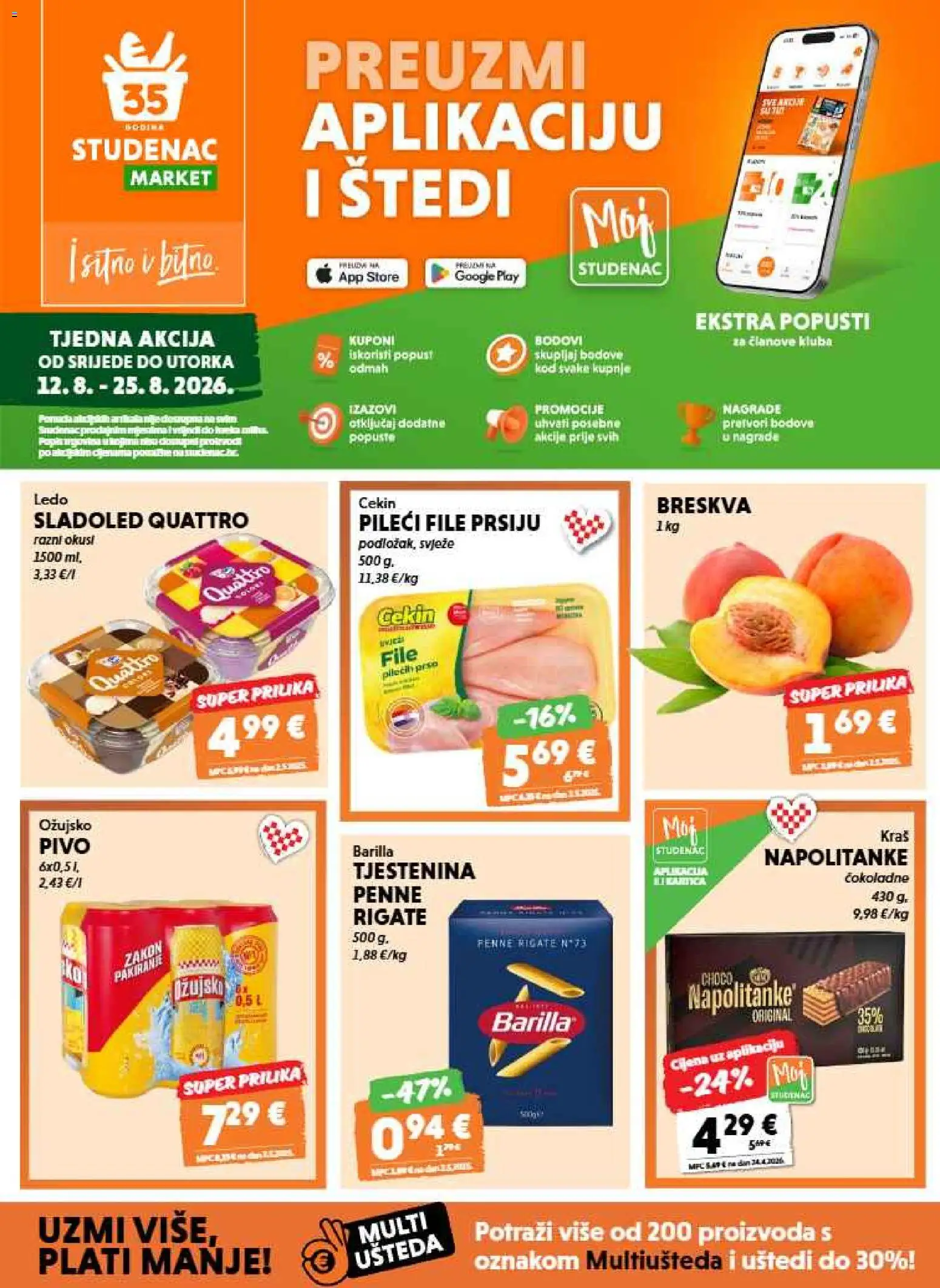 Studenac katalog | vrijedi od 12.08.2026 | Stranica: 1 | Proizvodi: Pivo, Sladoled, Breskva, Barilla