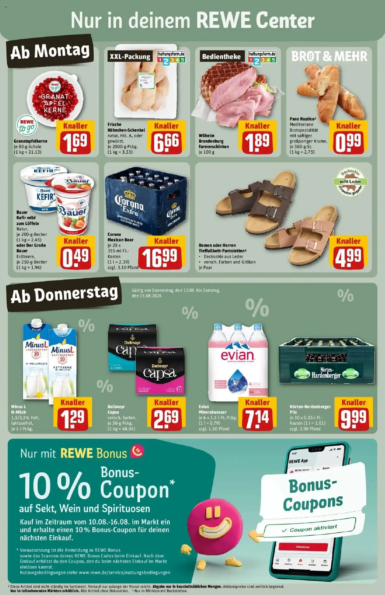 REWE Prospekt ab 10.08.2026 zum Blättern » Angebote | Seite: 3 | Produkte: Kefir, Hahnchenschenkel, Pils, Wein