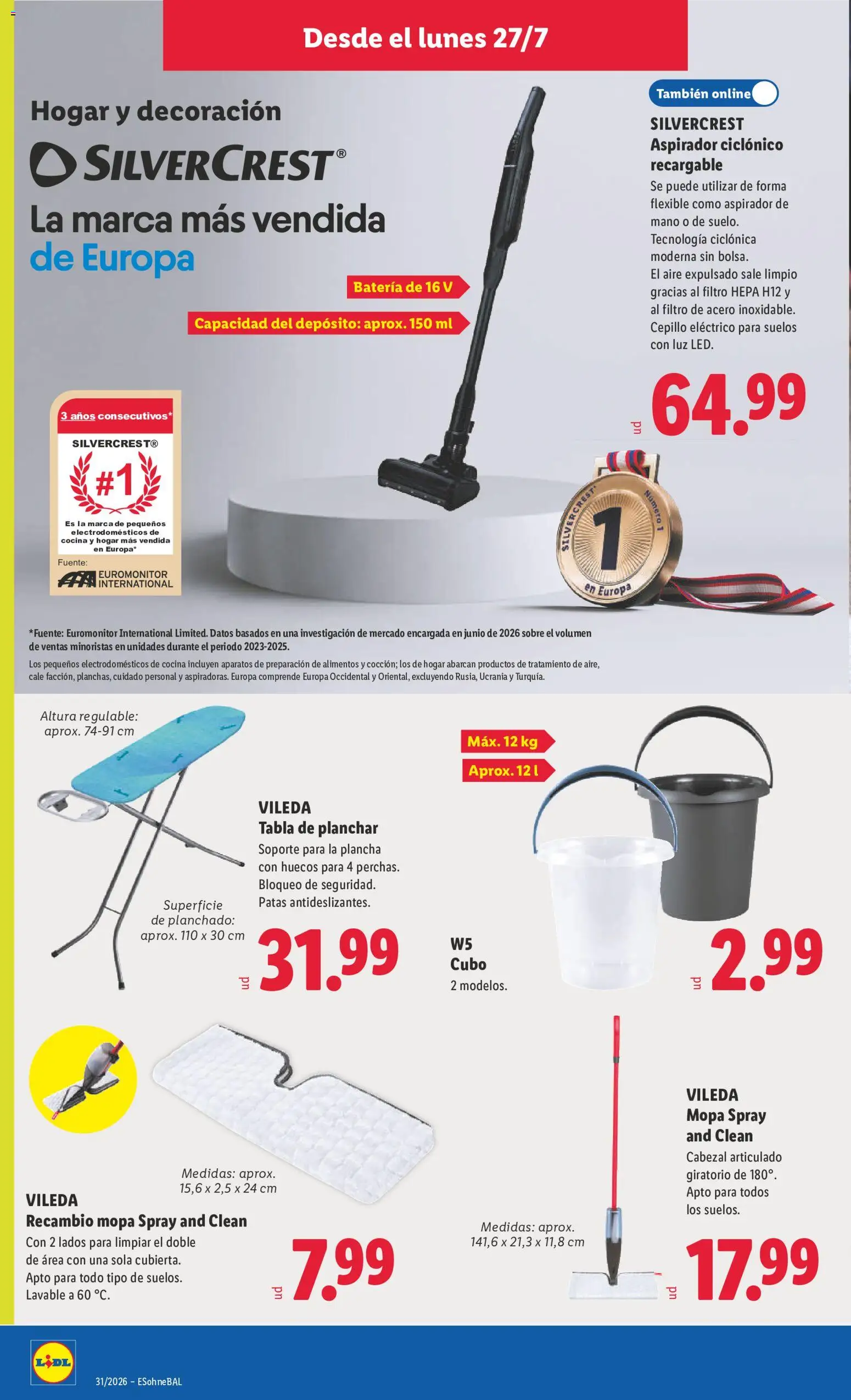 Lidl folleto de bazar │ válido desde el 27/07/2026 | Página: 10 | Productos: Alcool, Tabla de planchar, Aspirador, Κούβα