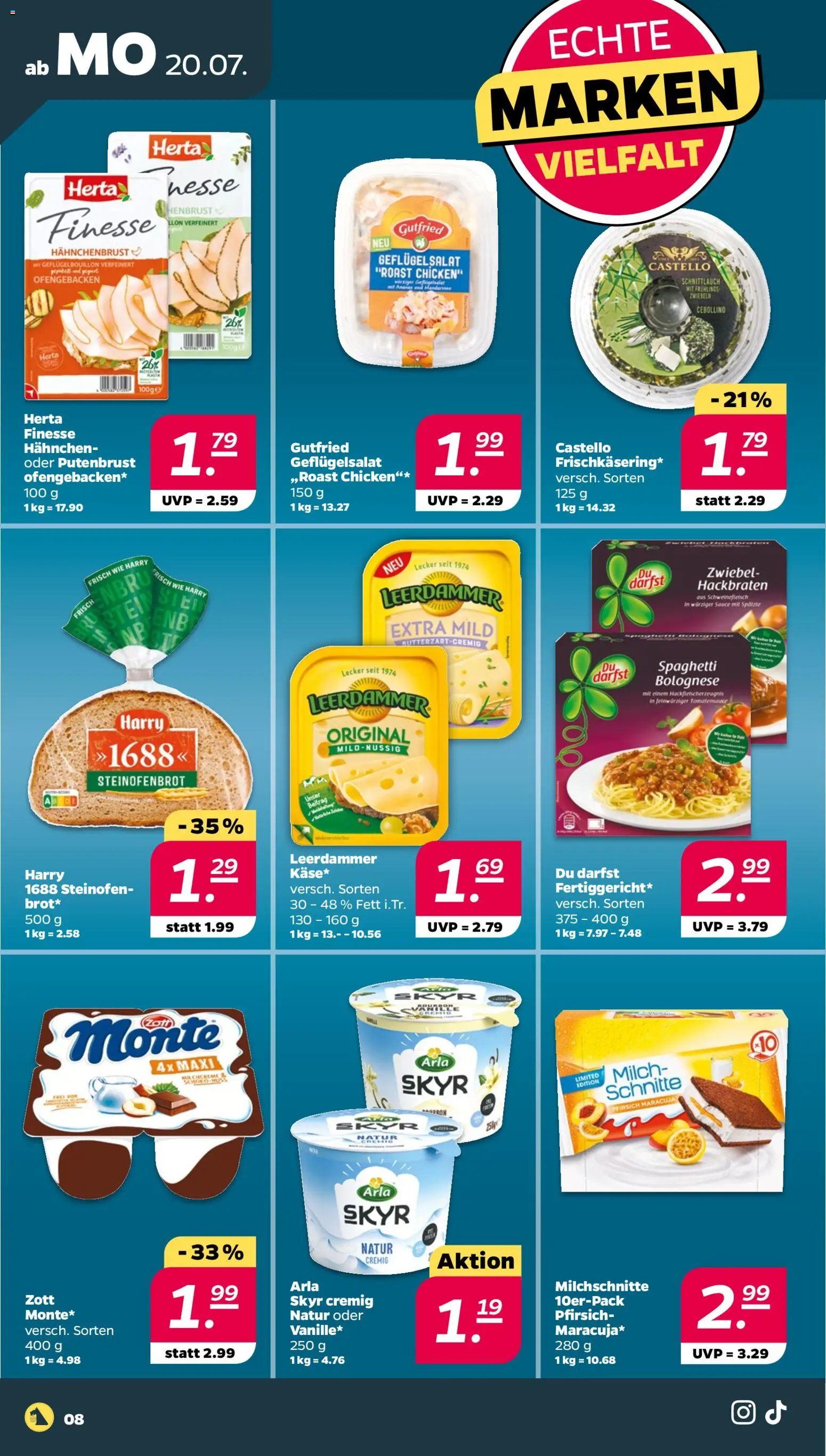 Netto Prospekt – gültig ab 20.07.2026 | Seite: 8 | Produkte: Hahnchen, Milch, Arla skyr, Pfirsich