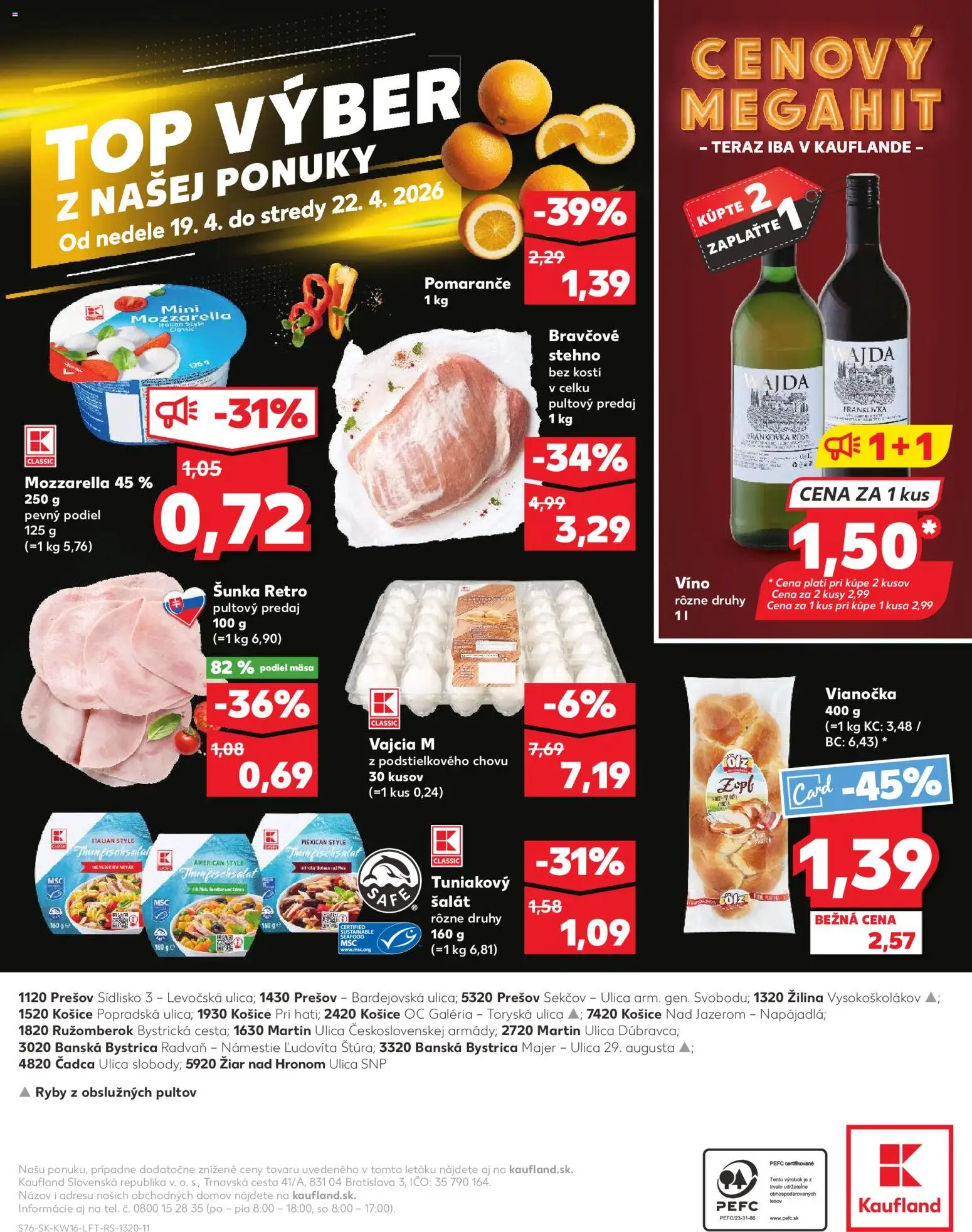 Nové Kaufland akcie – leták je platný od 16.04.2026 | Strana: 76 | Produkty: Vajcia, Víno, Pomaranče, Vianočka
