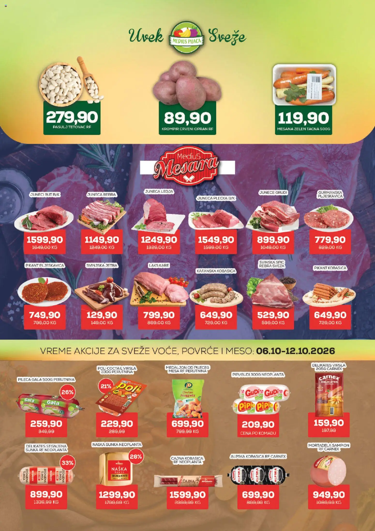 Medius katalog - važi od 06.10.2026 | Strana: 2 | Proizvode: Mortadela, Povrće, Šunka, Kobasica