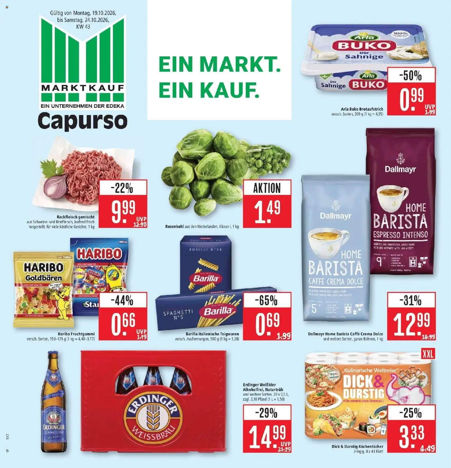 Marktkauf Prospekt Schorndorf (ab 19.10.2026) » Angebote online | Seite: 1 | Produkte: Erdinger, Spaghetti, Weißbier, Hackfleisch