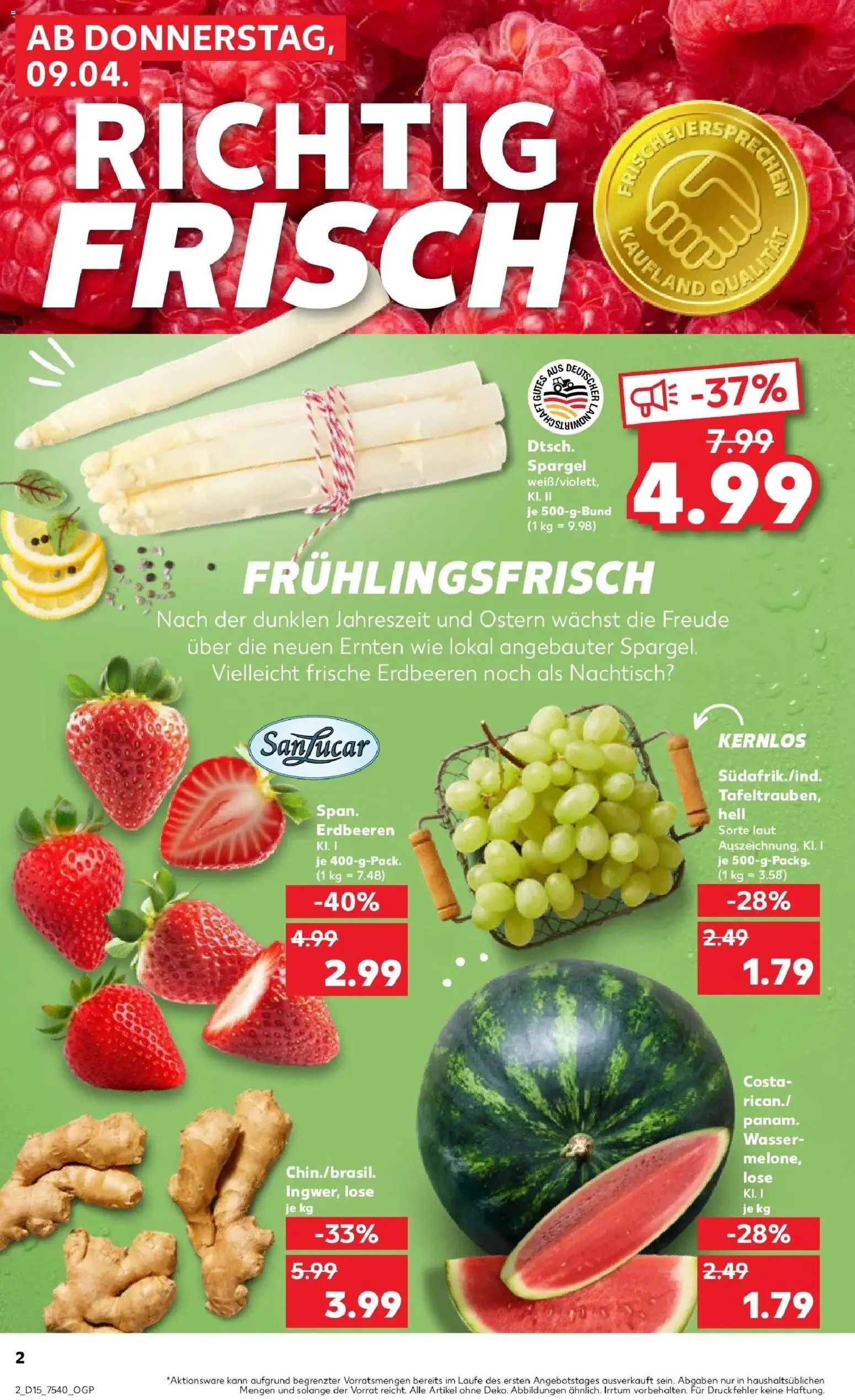 Kaufland Prospekt Oschersleben (Bode)	 – gültig ab 08.04.2026 | Seite: 2 | Produkte: Spargel, Wasser, Wassermelone, Erdbeeren
