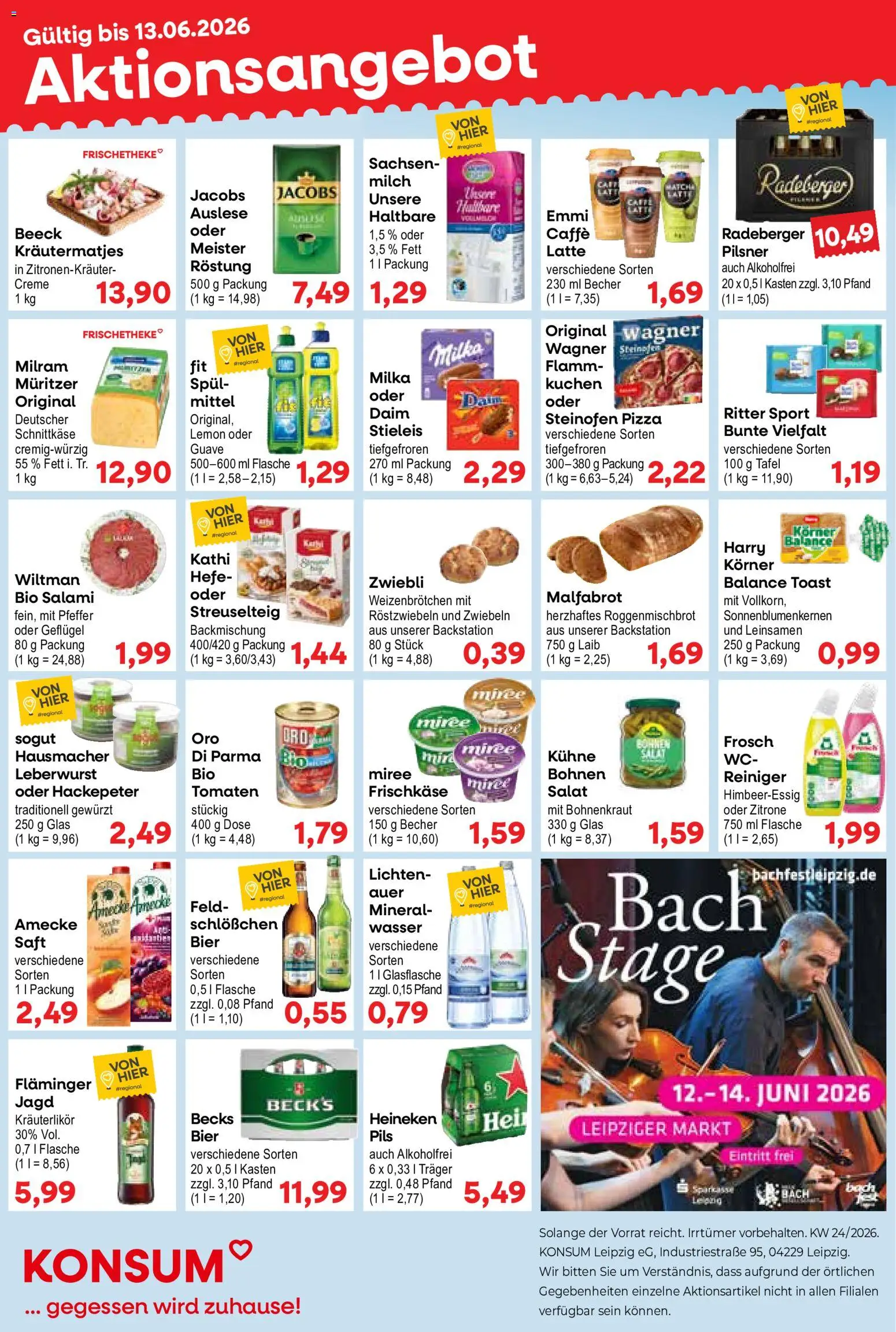 KONSUM Leipzig Prospekt – gültig ab 08.06.2026 | Seite: 1 | Produkte: Bier, Milka, Pizza, Saft