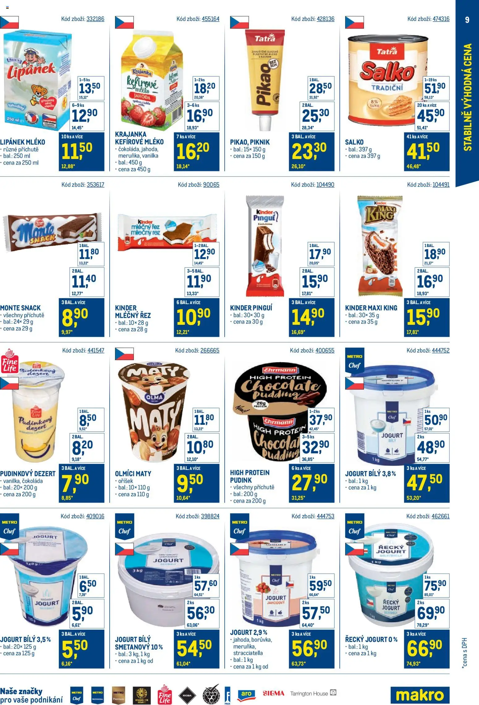 Makro leták - Stabilně výhodná cena od 18.05.2026 | Strana: 9 | Produkty: Lipánek, Jogurt, Protein, Kinder