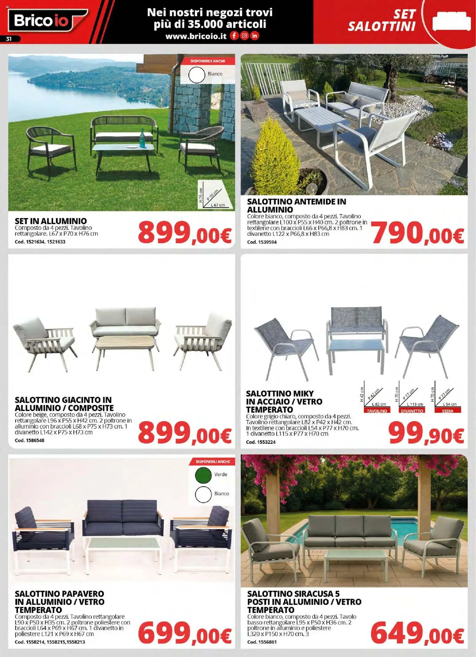 Volantino Brico io del 30.03.2026 | Pagina: 31 | Prodotti: Tavolino, Braccioli, Alluminio, Sedia