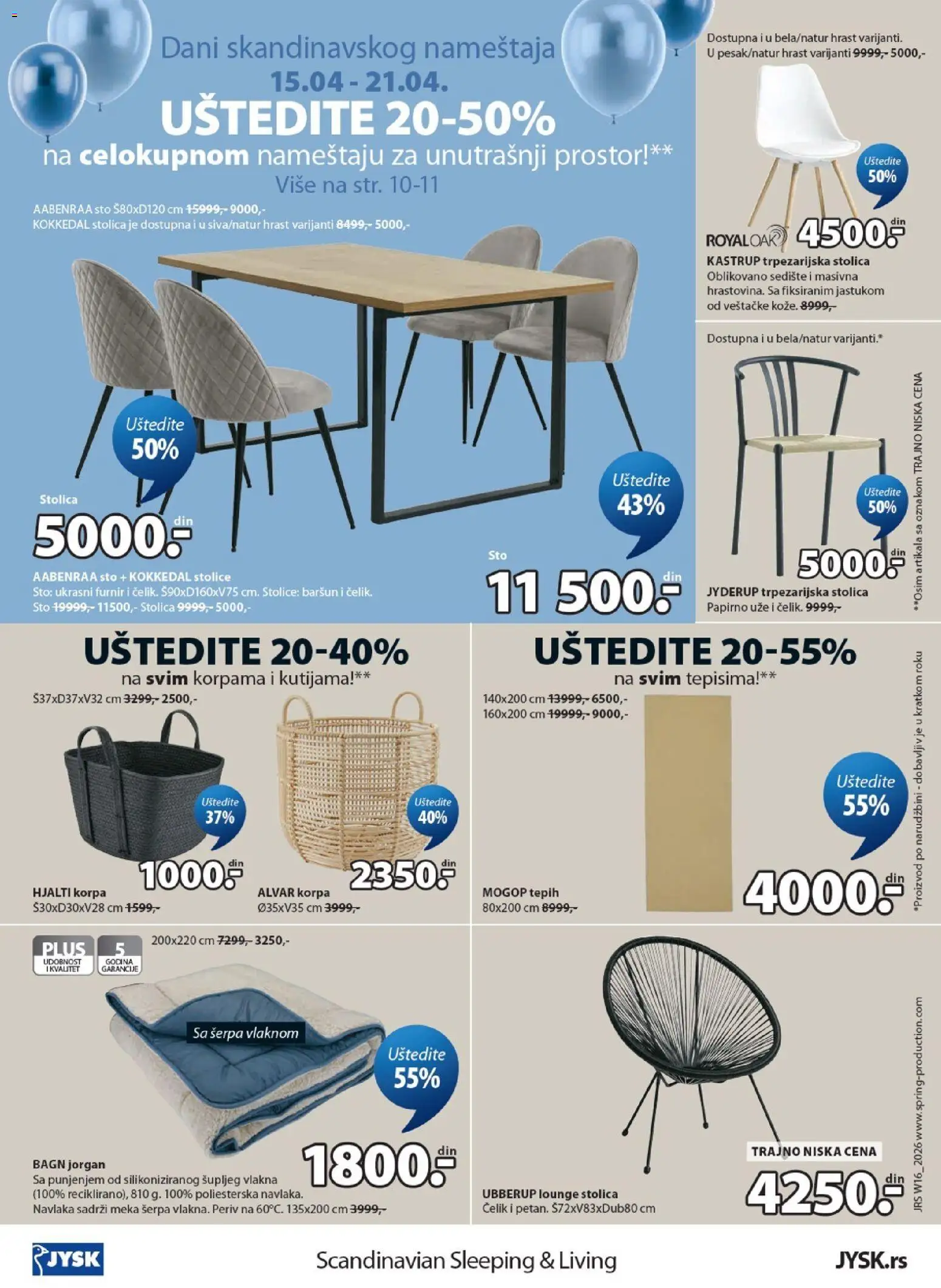 Jysk katalog - važi od 15.04.2026 | Strana: 12 | Proizvode: Sto, Stolica, Korpa, Tepih