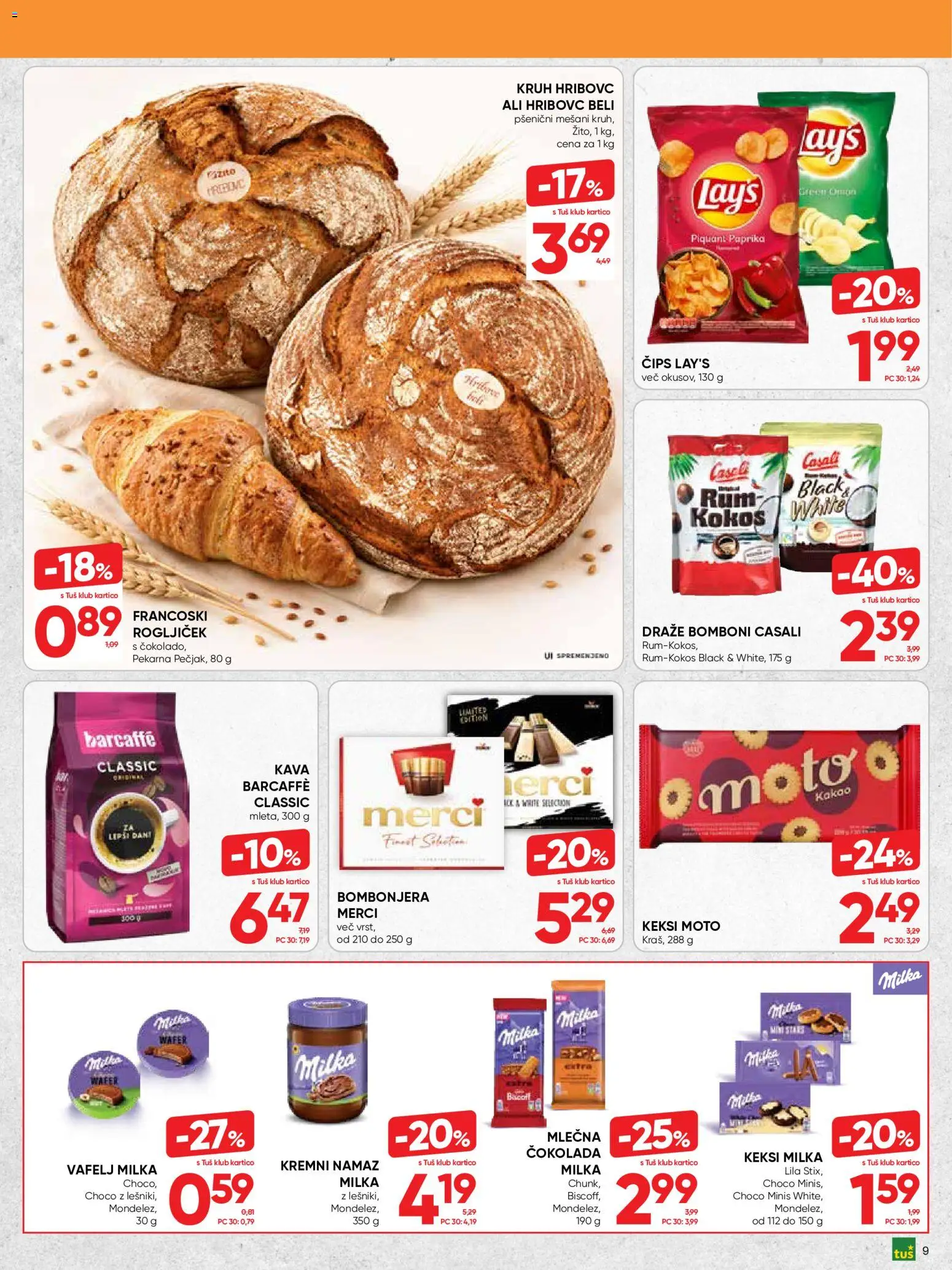 Novi Tuš katalog ponudbe – veljaven od 21.10.2026 | Stran: 9 | Izdelki: Pekarna, Namaz, Kruh, Cips