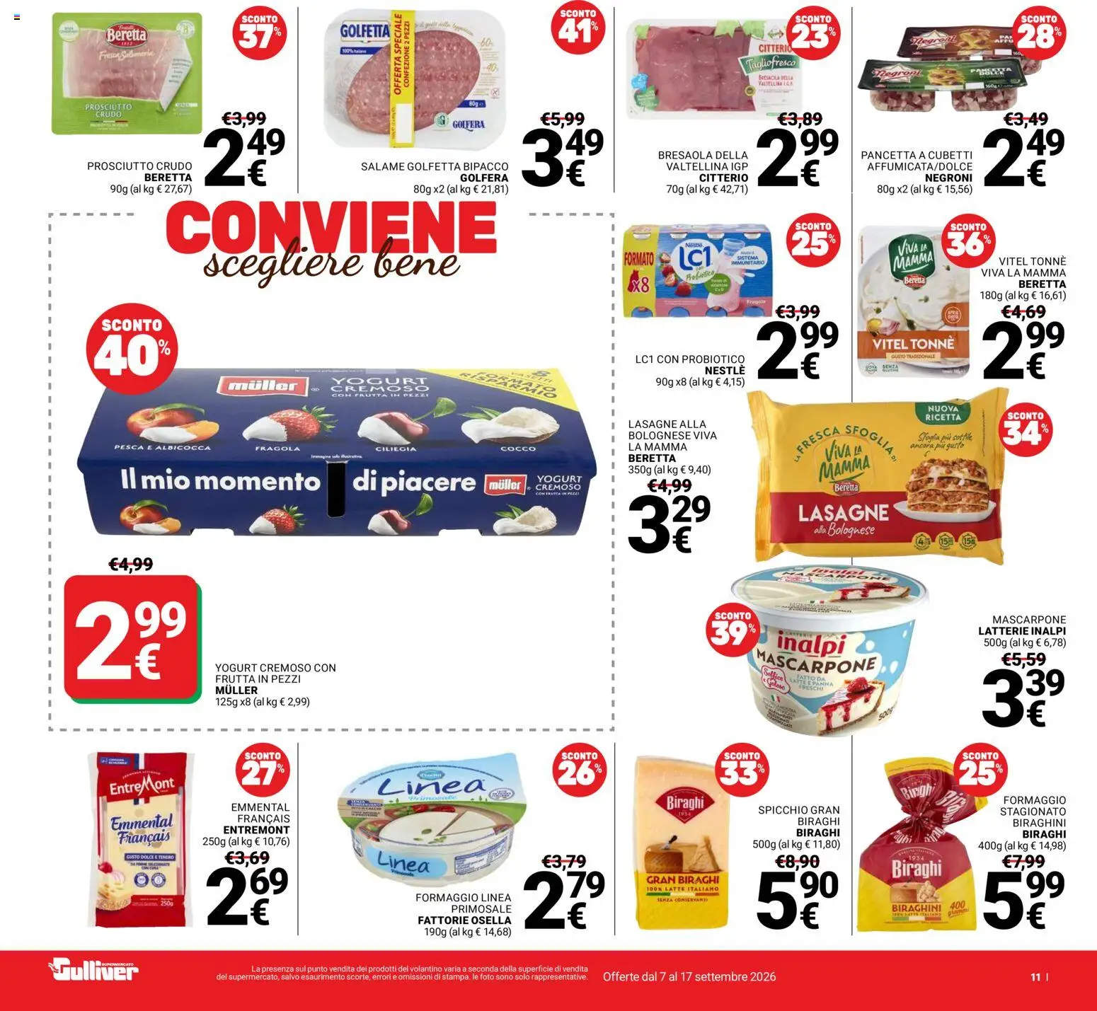 Volantino Gulliver del 07/09/2026 | Pagina: 11 | Prodotti: Yogurt, Latte, Prosciutto, Pesca