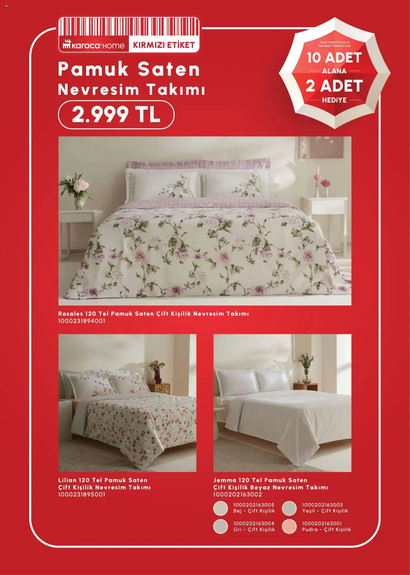 Karaca Home 10 Adet Alana 2 Adet Hediye - 17 Haziran 2026 tarihinden itibaren geçerlidir | Sayfa: 3 | Ürünler: Yatak, Nevresim, Pudra, Yatak örtüsü