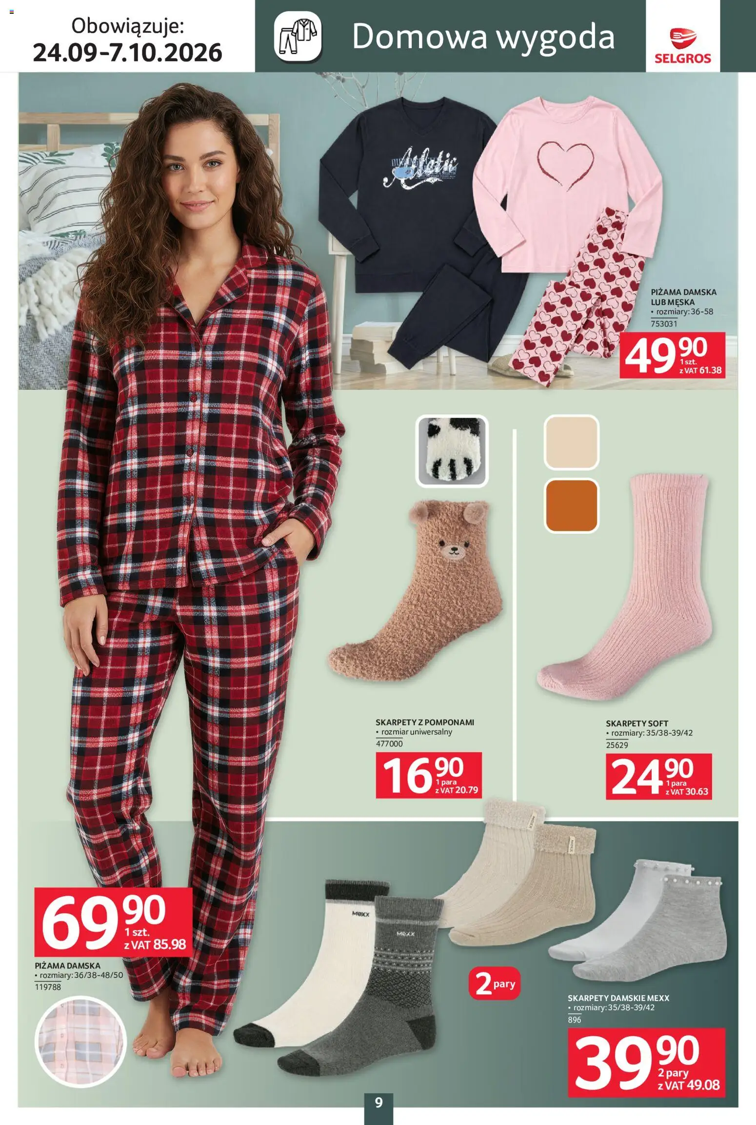 Selgros cash&carry gazetka - Home deco od 24.09.2026 | Strona: 9 | Produkty: Skarpety, Piżama, Skarpety damskie