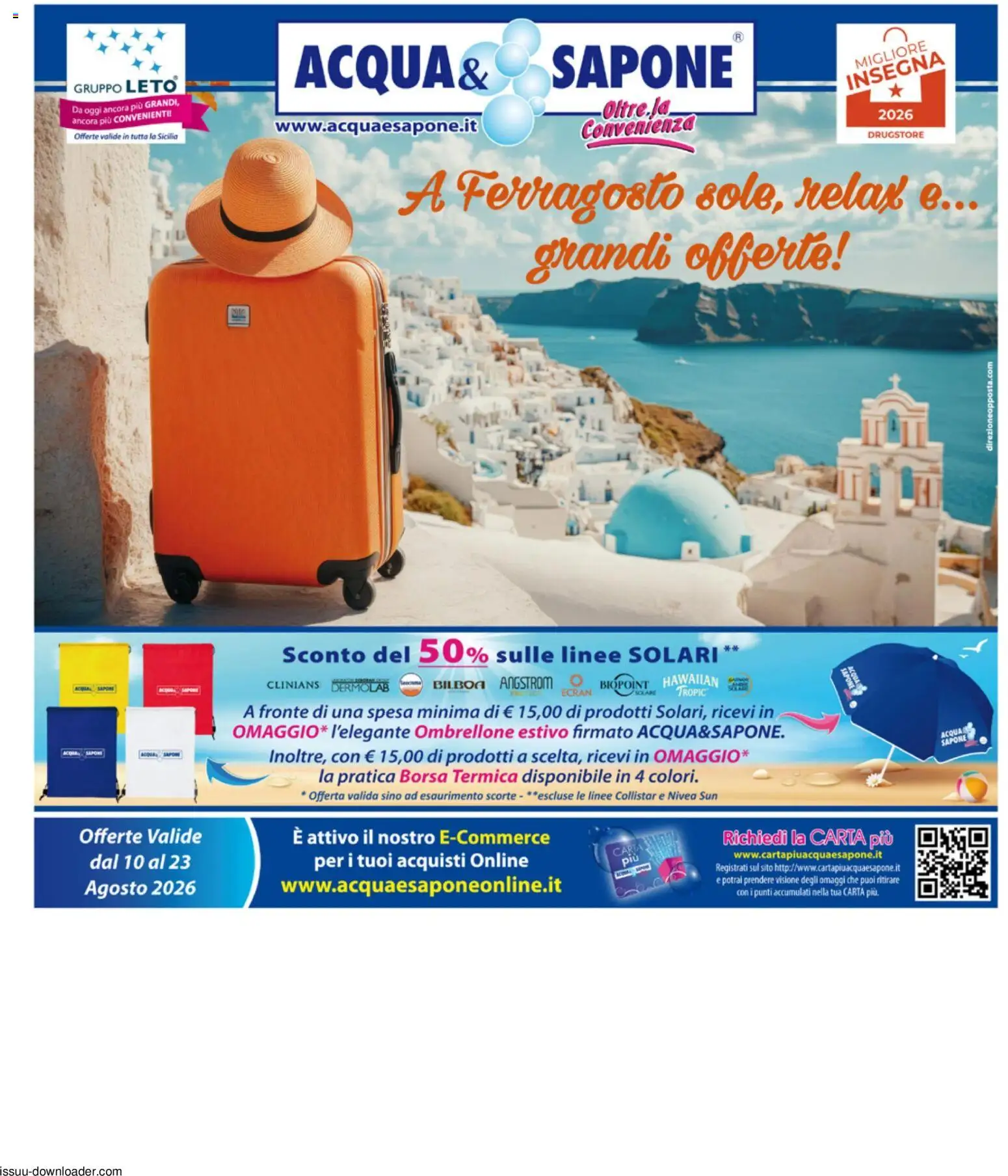 Volantino Acqua e Sapone del 10/08/2026 | Pagina: 1 | Prodotti: Ombrellone, Acqua, Borsa termica, Borsa