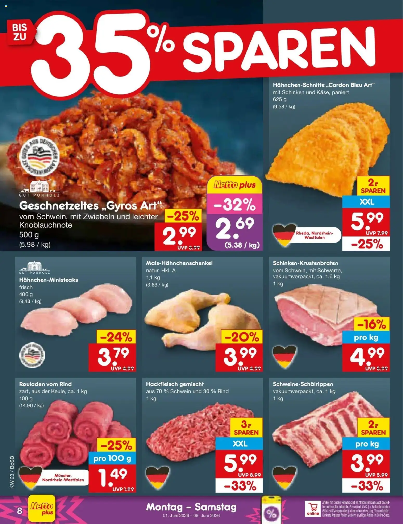 Netto Marken-Discount Prospekt Stadtlohn – gültig ab 01.06.2026 | Seite: 8 | Produkte: Zwiebeln, Schinken, Hackfleisch