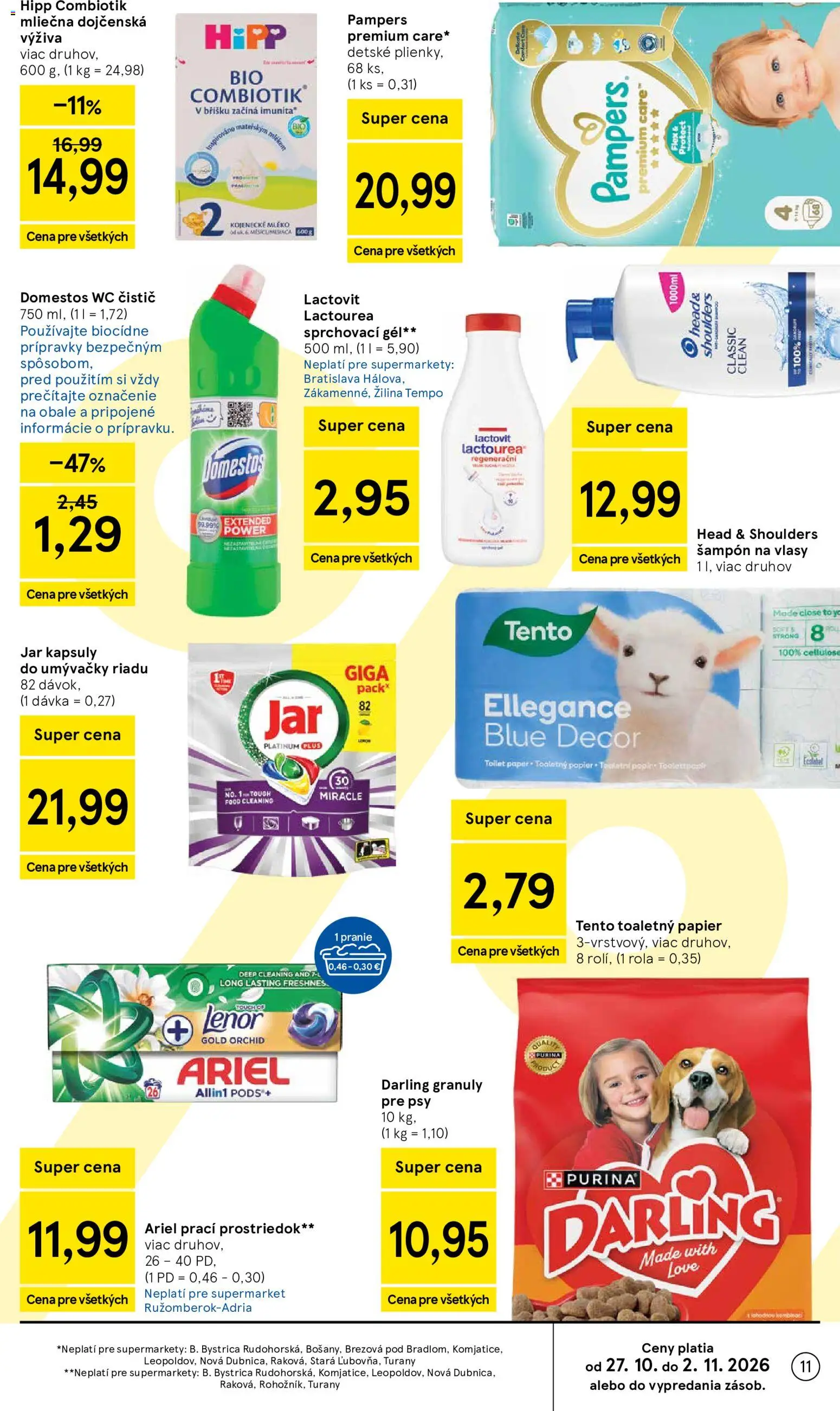 Nové Tesco akcie – leták je platný od 28.10.2026 | Strana: 11 | Produkty: Wc, Domestos, Head & Shoulders, Jar