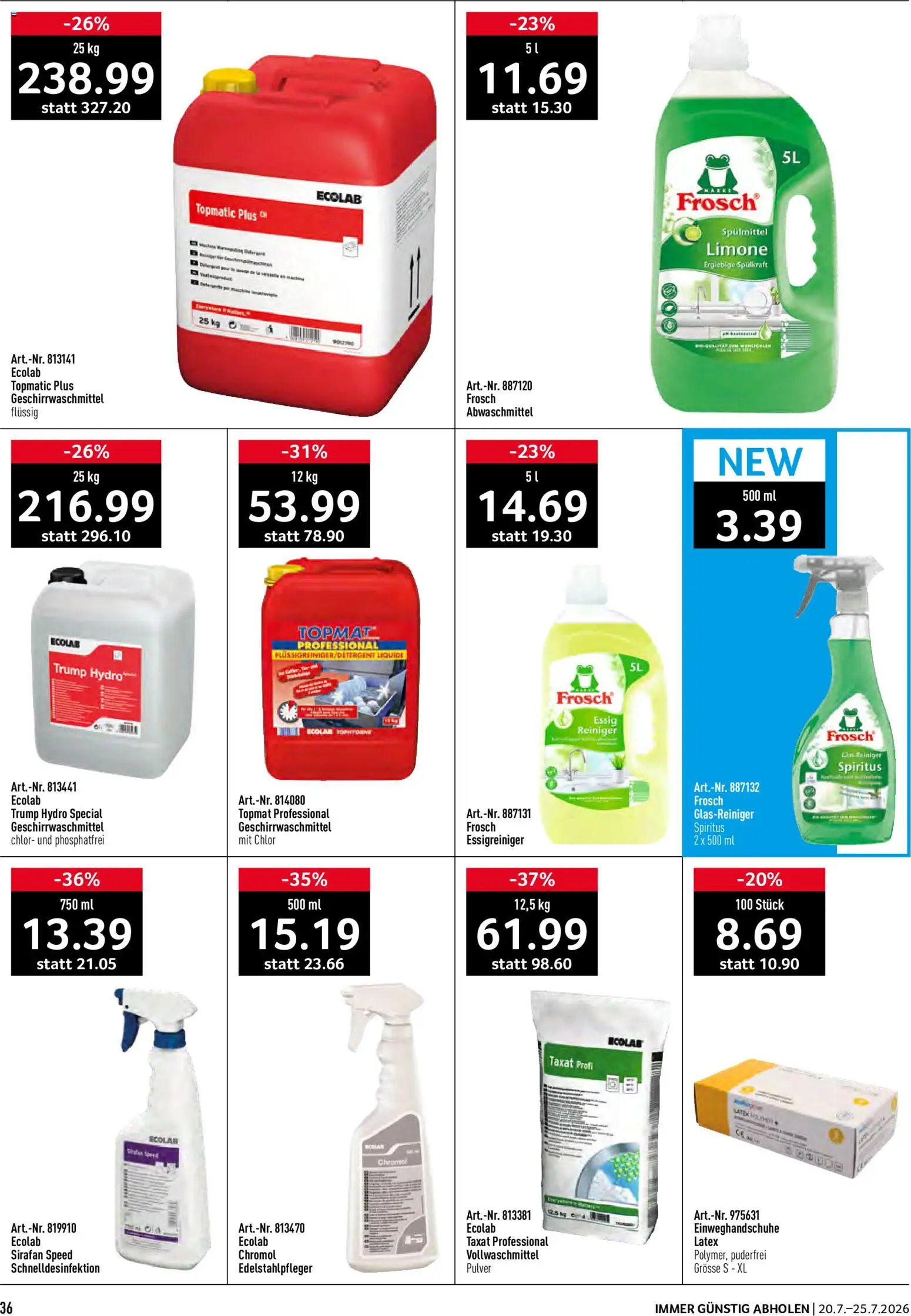 Prodega aktionen – gültig ab 20.07.2026 | Seite: 36 | Produkte: Essig, Pulver, Einweghandschuhe