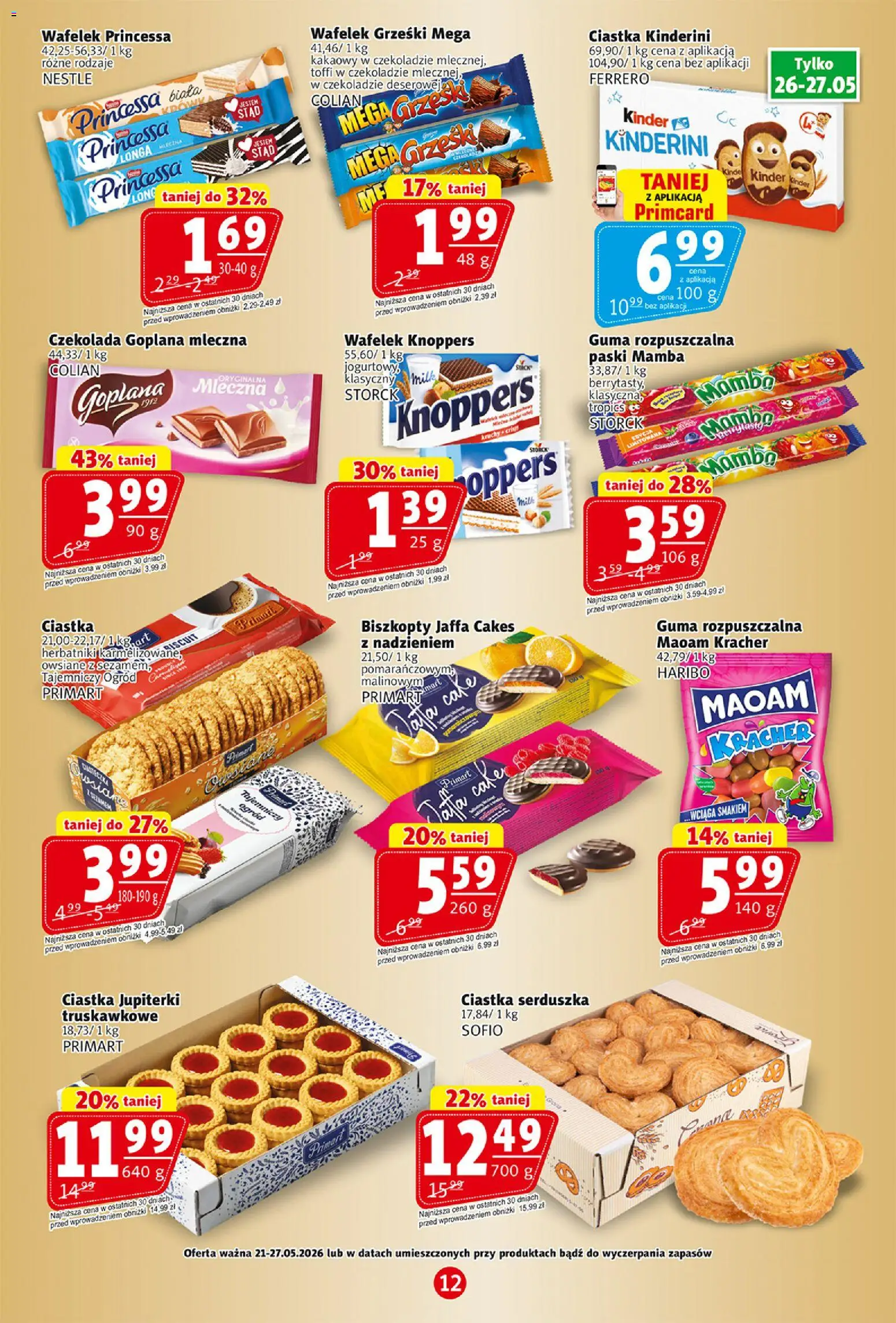 Prim Market gazetka od 21.05.2026 | Strona: 12 | Produkty: Knoppers, Herbatniki, Czekolada, Ciastka