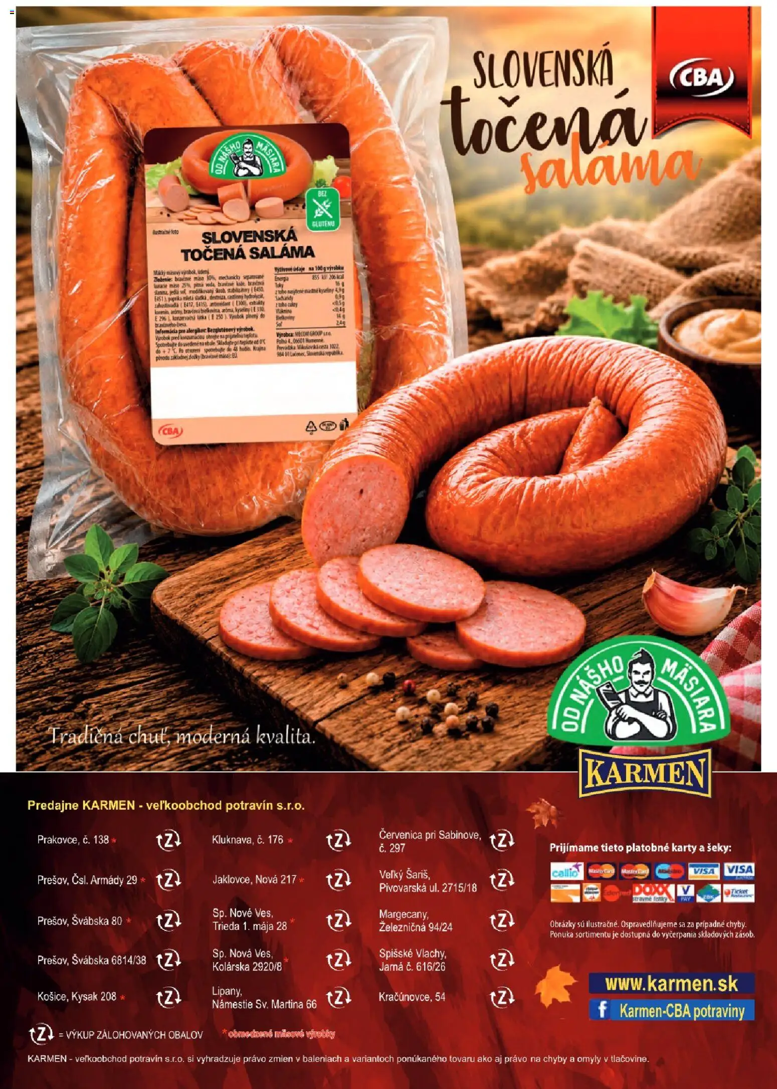 Nové KARMEN CBA akcie – leták je platný od 01.10.2026 | Strana: 28 | Produkty: Paprika, Saláma, Mäso, Bravčové mäso