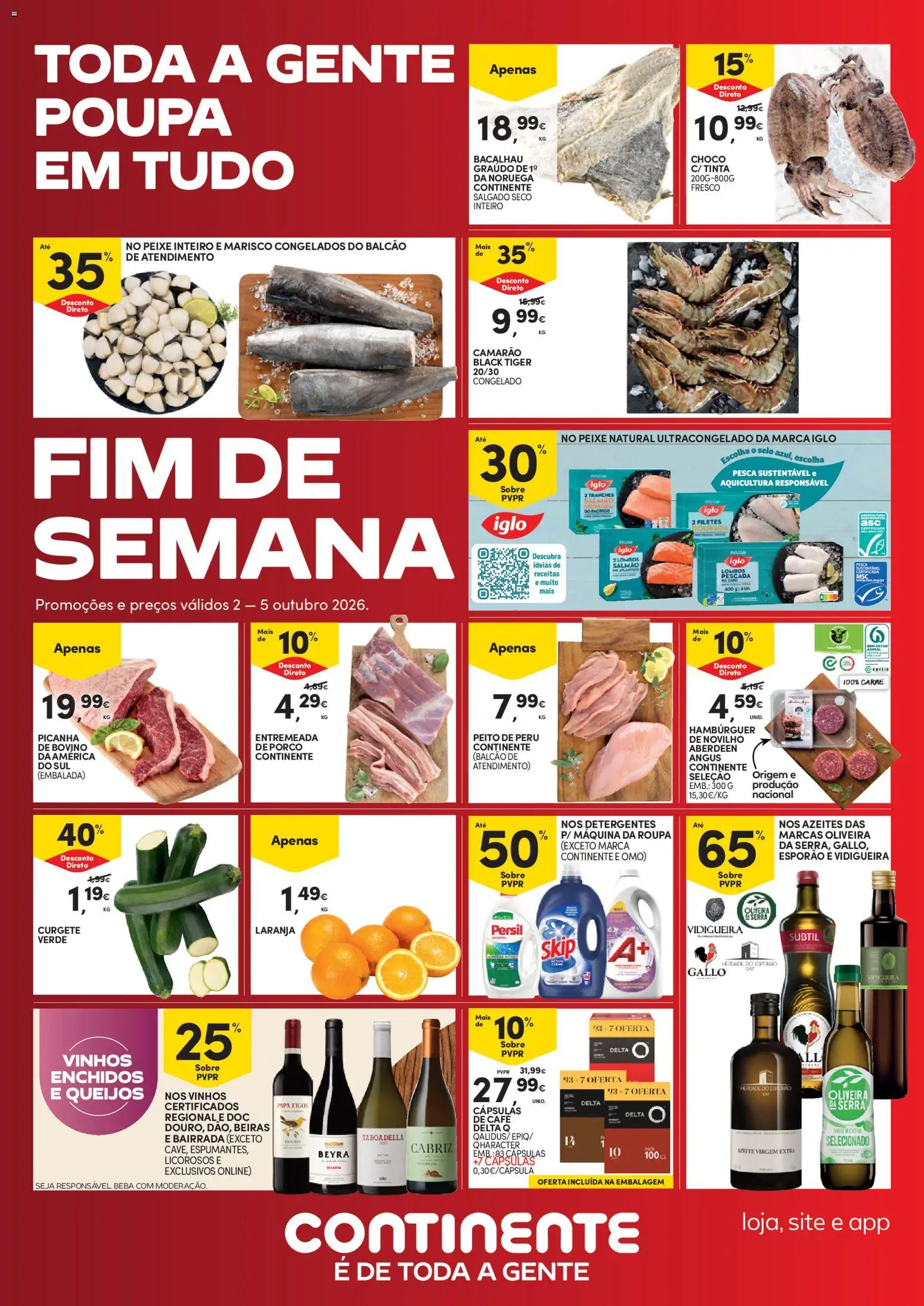 Continente folheto Fim de Semana │ válido de 02/10/2026 | Página: 1 | Produtos: Pescada, Cápsulas, Salmão, Peixe
