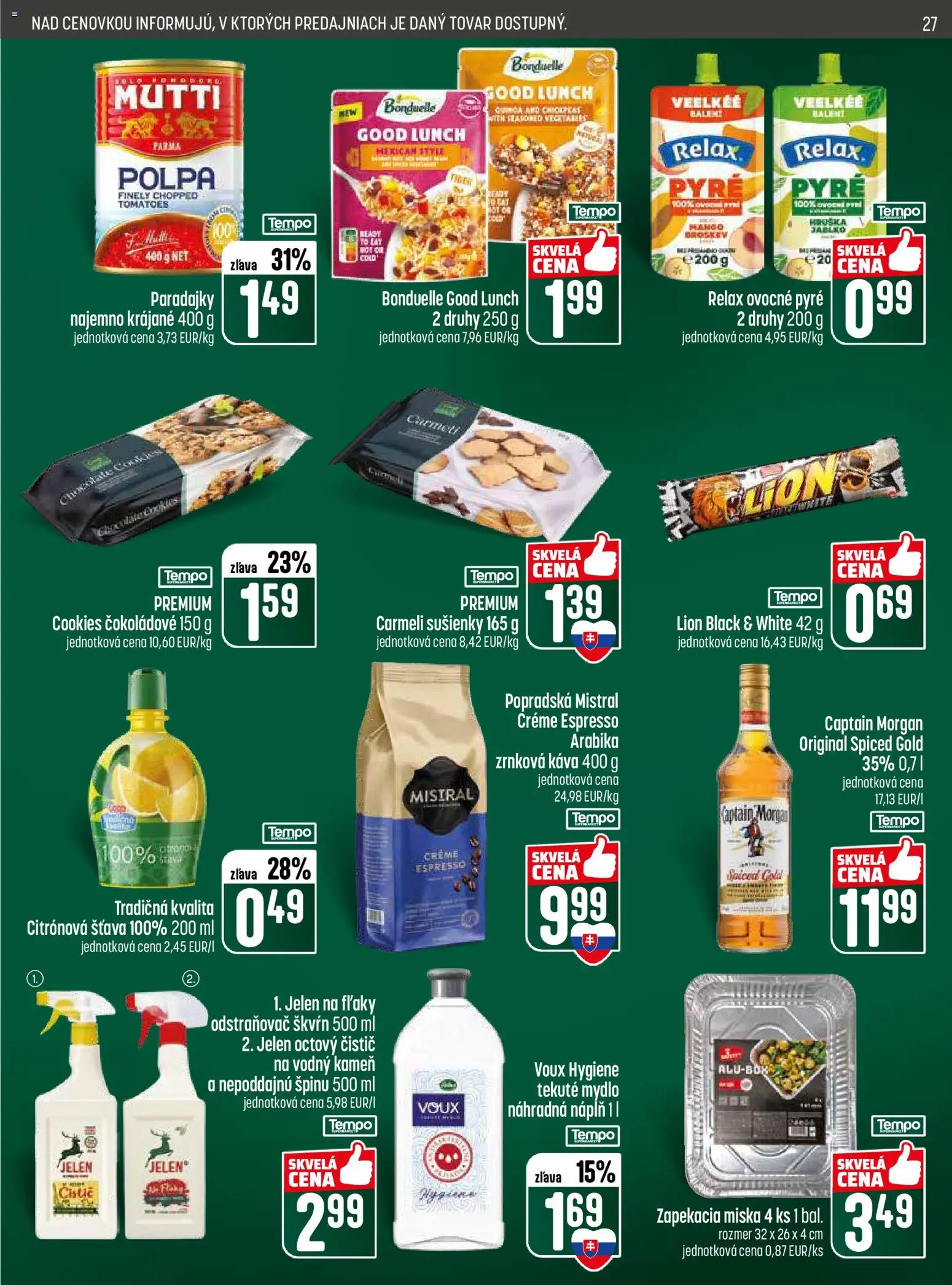 Nové COOP Jednota akcie – leták je platný od 30.04.2026 | Strana: 27 | Produkty: Paradajky, Captain Morgan, Mydlo, Zrnková káva