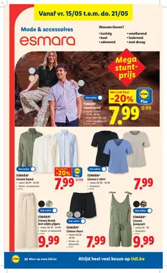 ESMARA® Linnen hemd, dames: maten 36/48-44/46, heren: maten M - XXL, linnen- en katoenmix - Voorbeeld van een folder van Lidl, geldig van 11.05.2026 | Pagina: 28 | Producten: Shirt, Hemd, Broek