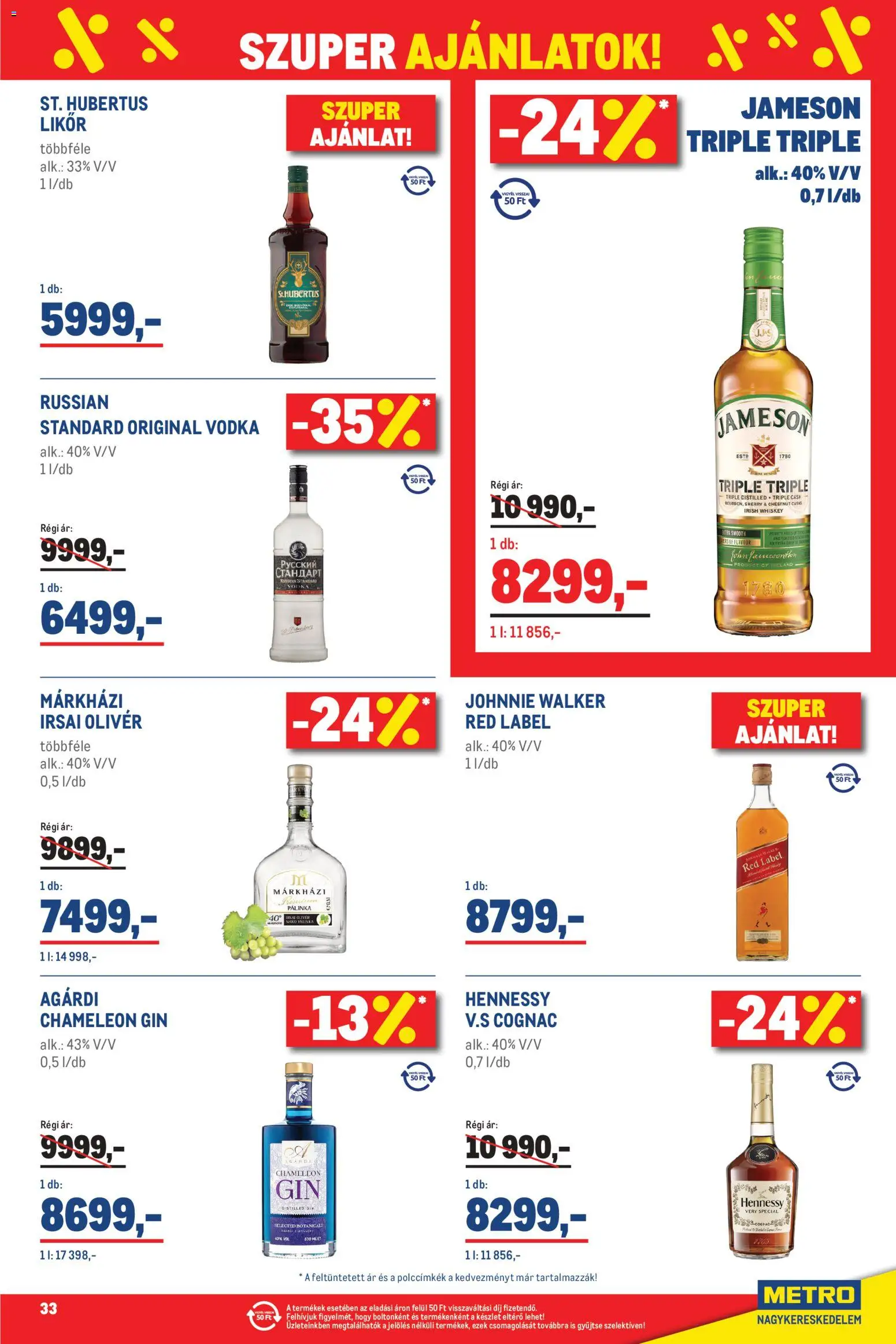 Metro akciós ujság - amely érvényes a következő dátumtól: 2026.09.01. | Oldal: 33 | Termékek: Whiskey, Irish whiskey, St. Hubertus, Gin