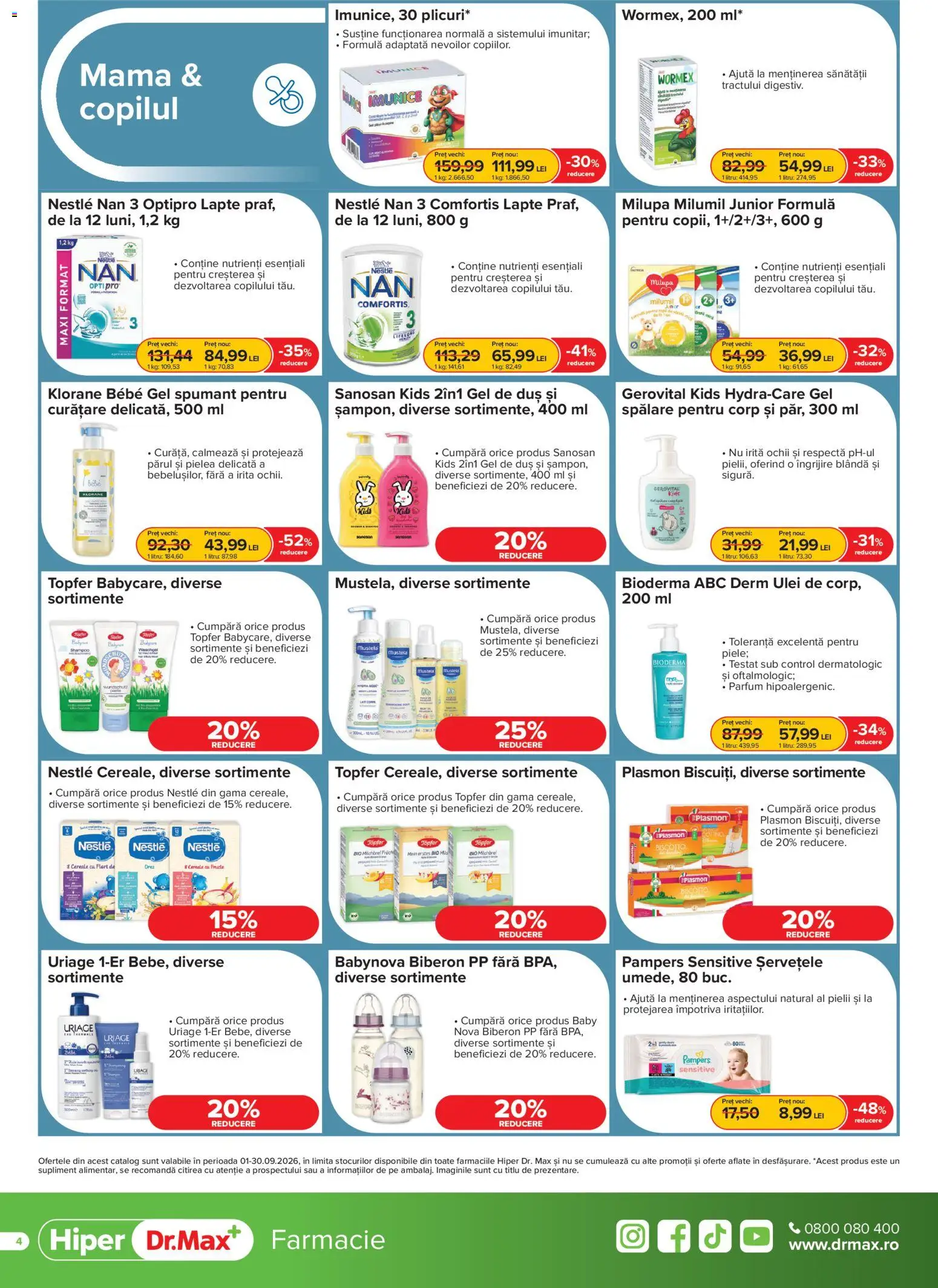 Noul catalog Dr.Max – valabil de la 01.09.2026 | Pagină: 4 | Produse: Pampers, Duș, Lapte, Ulei