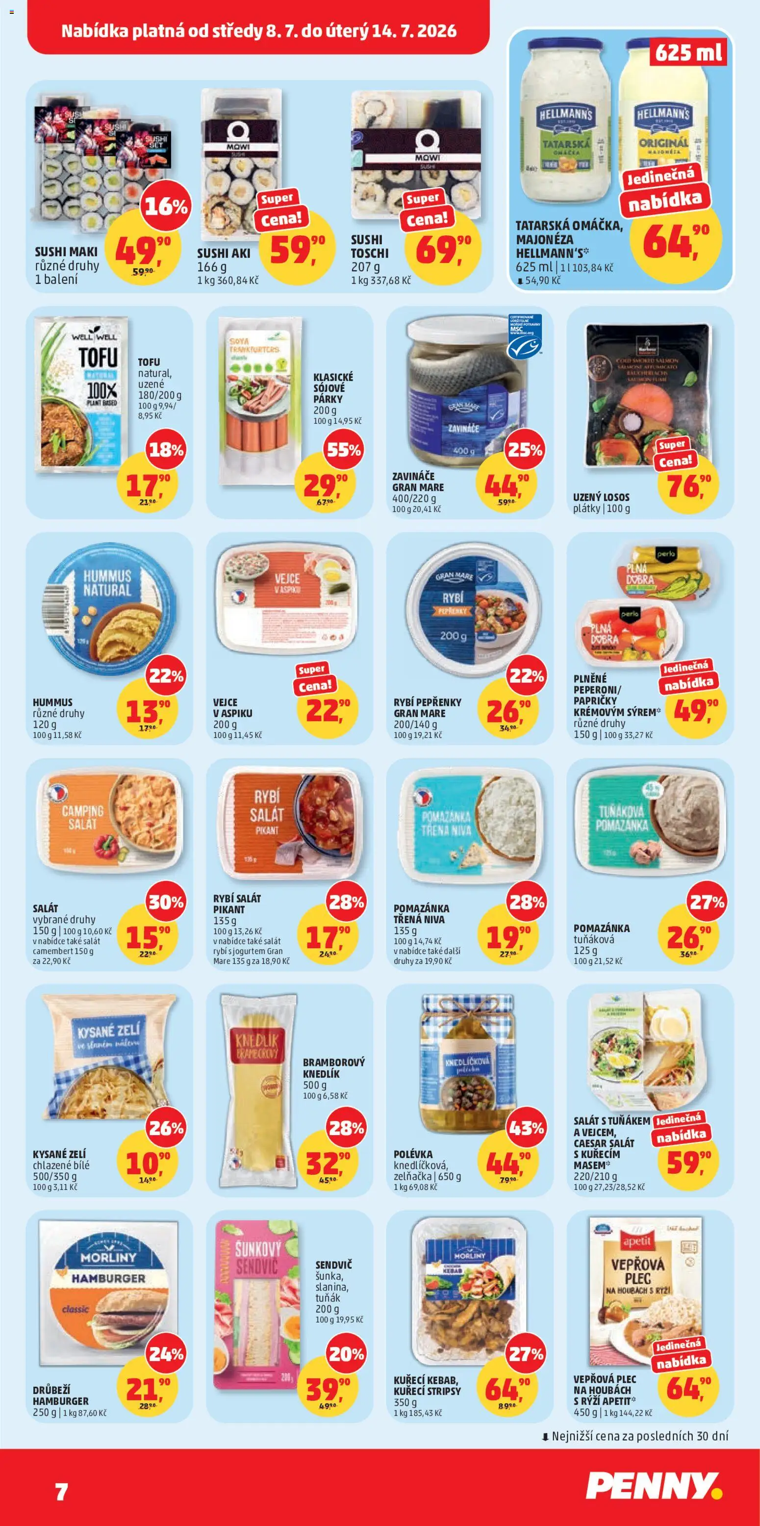 Penny Market leták od 08.07.2026 | Strana: 7 | Produkty: Hummus, Párky, Kebab, Vejce v aspiku