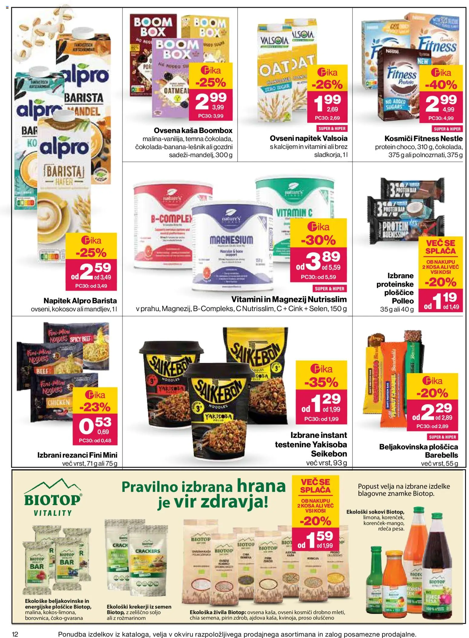 Novi Mercator katalog ponudbe – veljaven od 16.07.2026 | Stran: 12 | Izdelki: Rezanci, Beljakovinska ploščica, Kosmici, Pesa