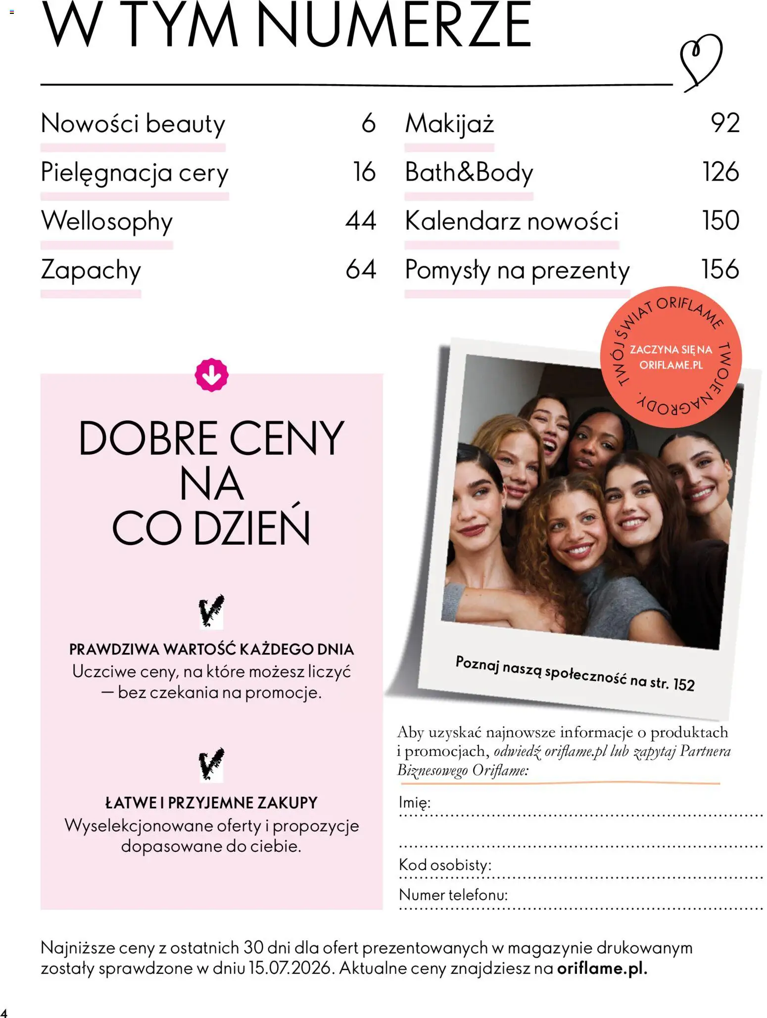Oriflame Katalog 14 2026 od 30.09.2026 | Strona: 4 | Produkty: Kalendarz, Makijaż