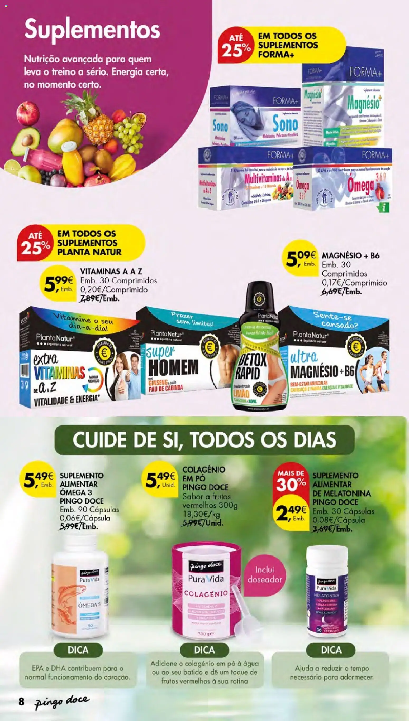 Pingo Doce folheto Escolhas Equilibradas Açores │ válido de 22/10/2026 | Página: 8 | Produtos: Ômega 3, Pó, Cápsulas, Melatonina