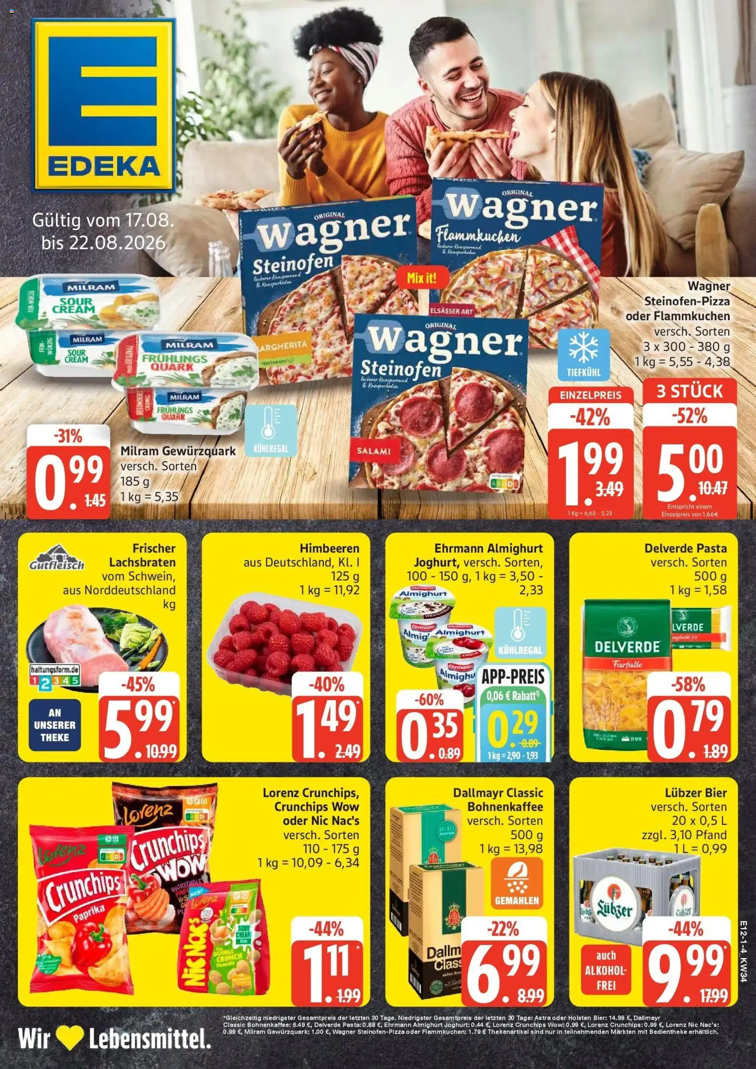 Edeka Prospekt Rostock-Gehlsdorf (ab 17.08.2026) » Angebote Online | Seite: 1 | Produkte: Quark, Milram, Pasta, Lubzer