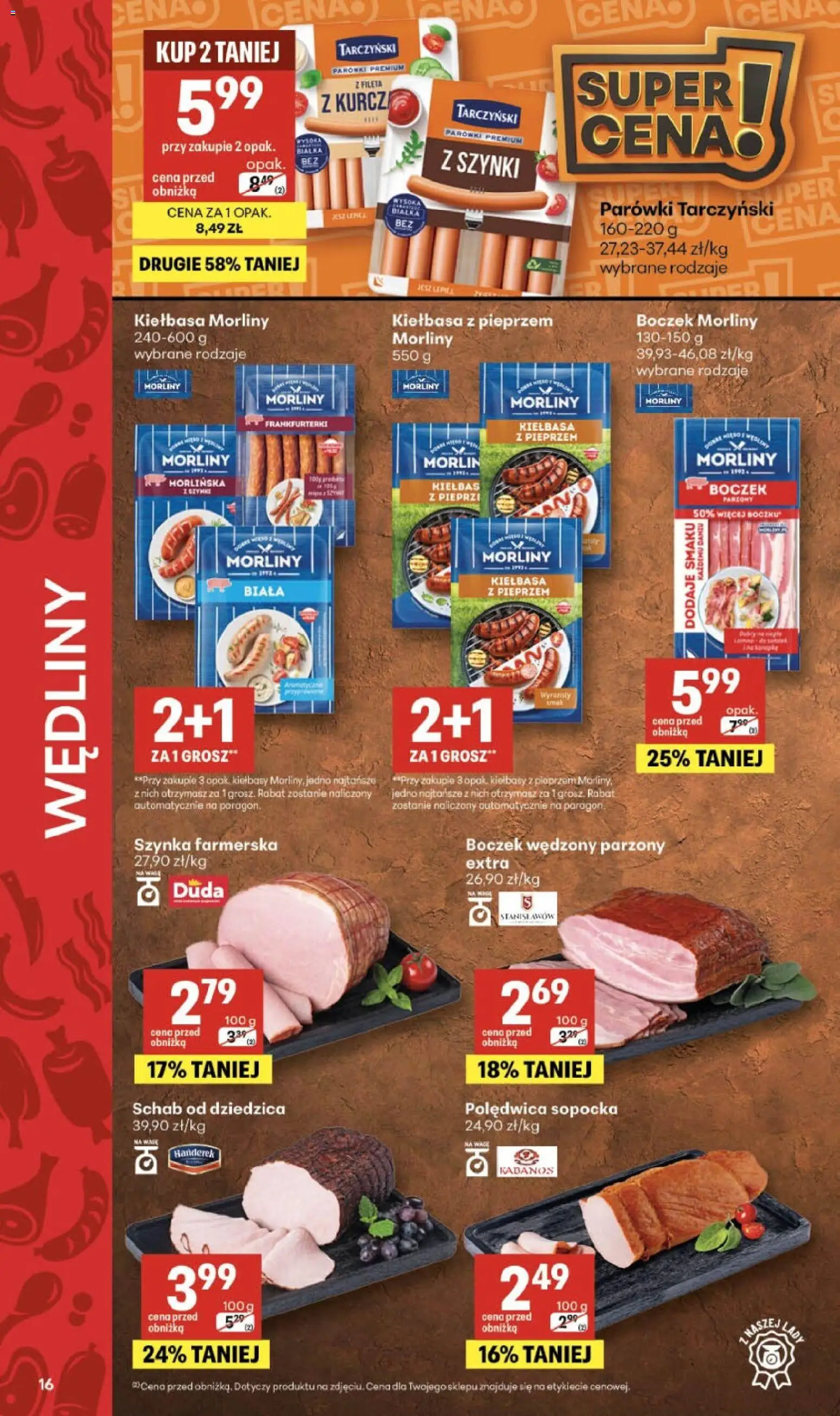 Delikatesy Centrum gazetka od 16.07.2026 | Strona: 16 | Produkty: Kiełbasa, Szynka, Parówki tarczyński, Boczek