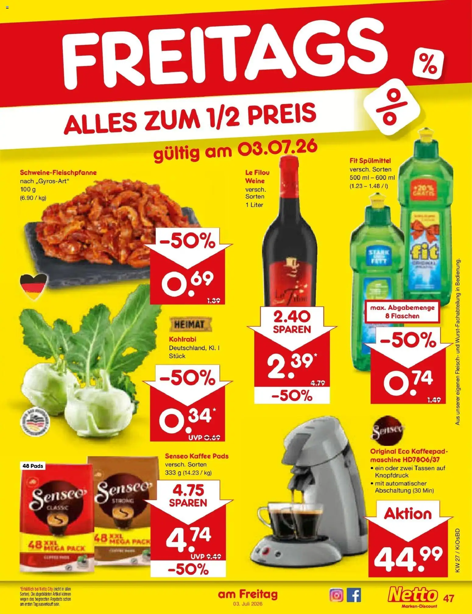Netto Marken-Discount Prospekt Mistelbach – gültig ab 28.06.2026 | Seite: 67 | Produkte: Senseo, Le filou, Kaffee, Fleisch