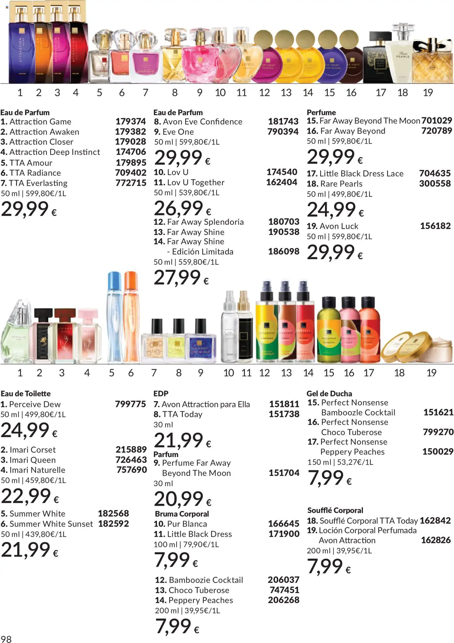 Catálogo AVON campaña 6 │ válido desde el 01.06.2026 | Página: 98 | Productos: Perfume, Eau de toilette, Gel de ducha, Ducha