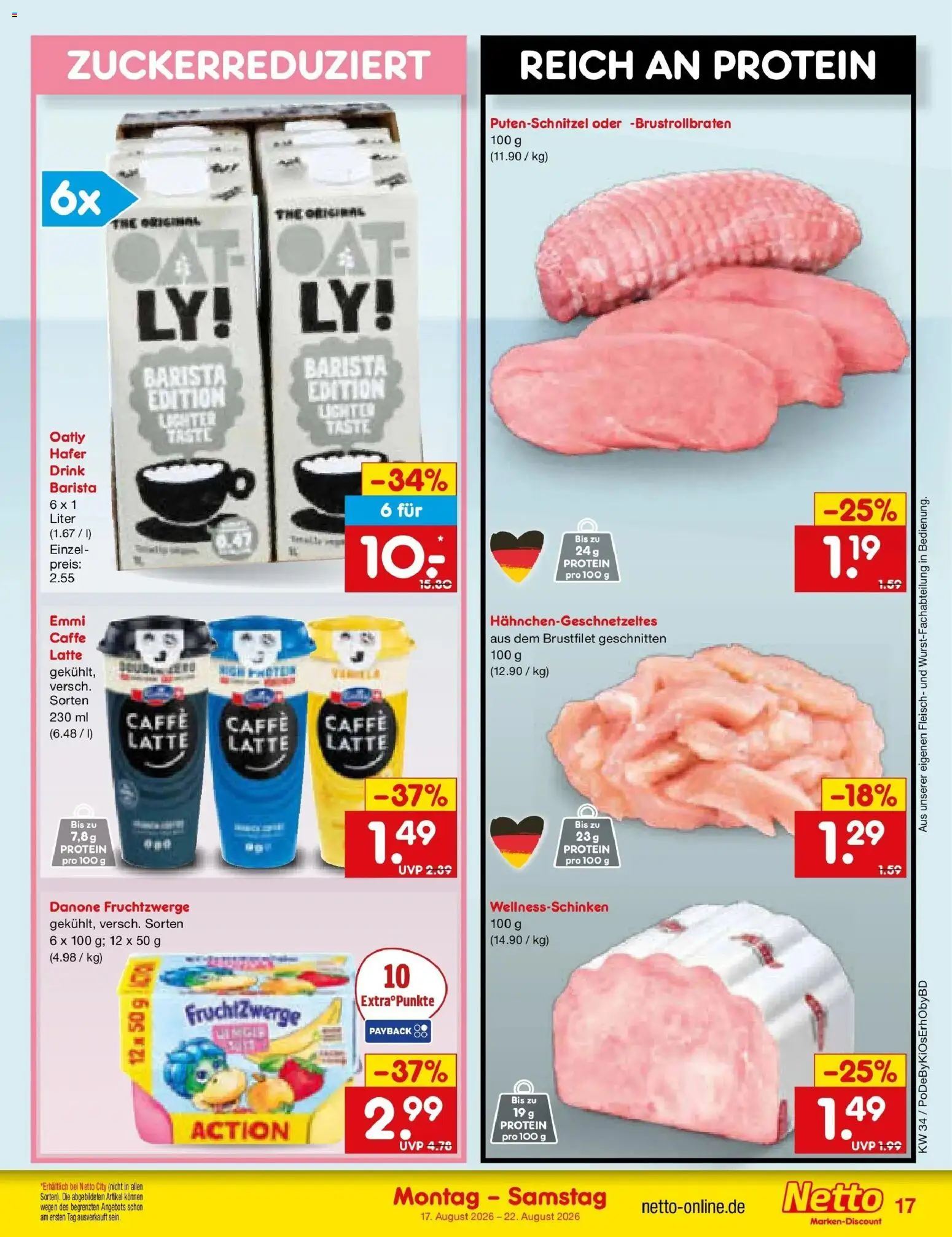 Netto Marken-Discount Prospekt Mistelbach – gültig ab 17.08.2026 | Seite: 23 | Produkte: Fruchtzwerge, Putenschnitzel, Oatly, Fleisch
