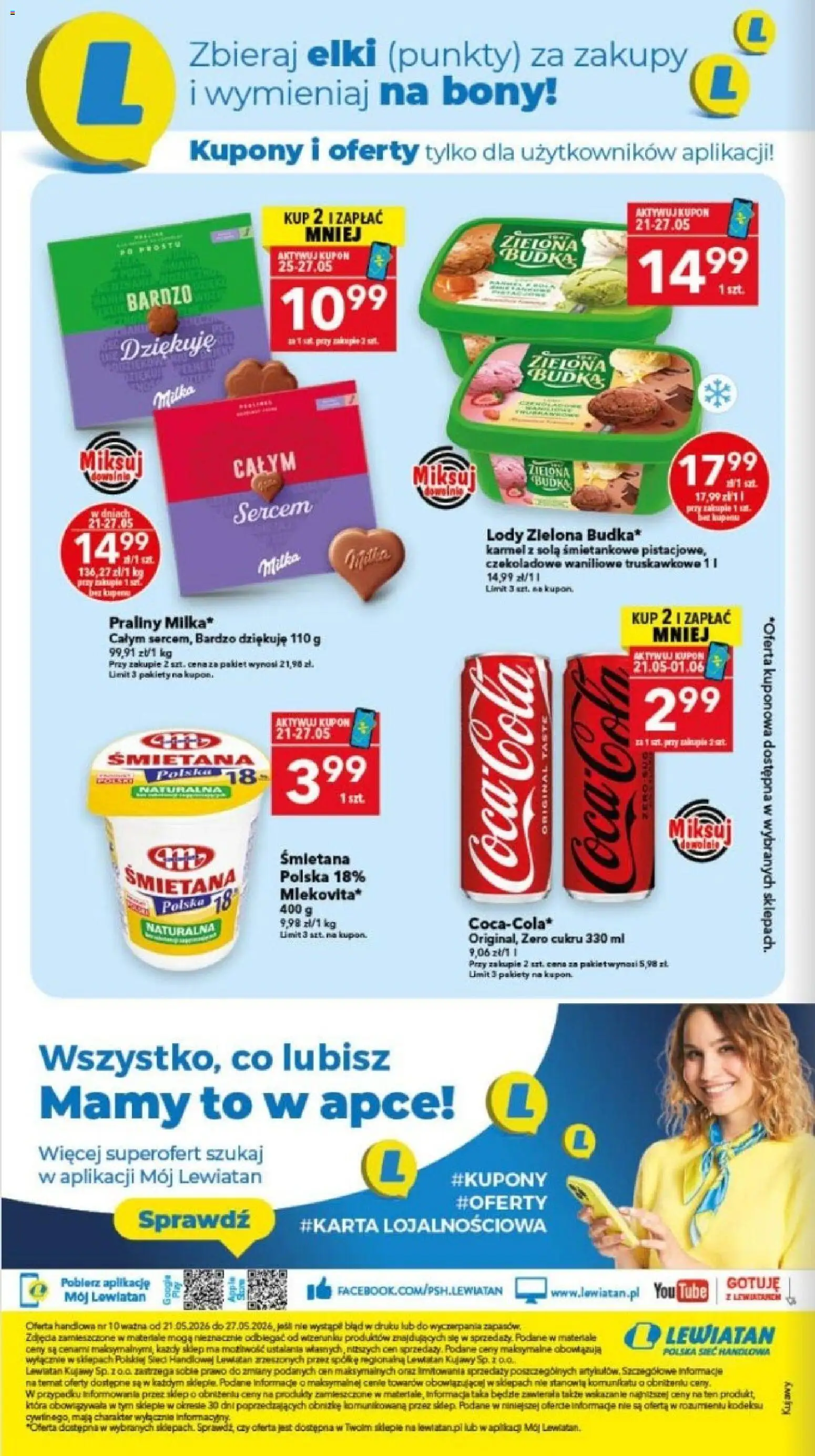 Lewiatan gazetka - Bydgoszcz od 21.05.2026 | Strona: 14 | Produkty: Praliny, Milka, Śmietana, Lody