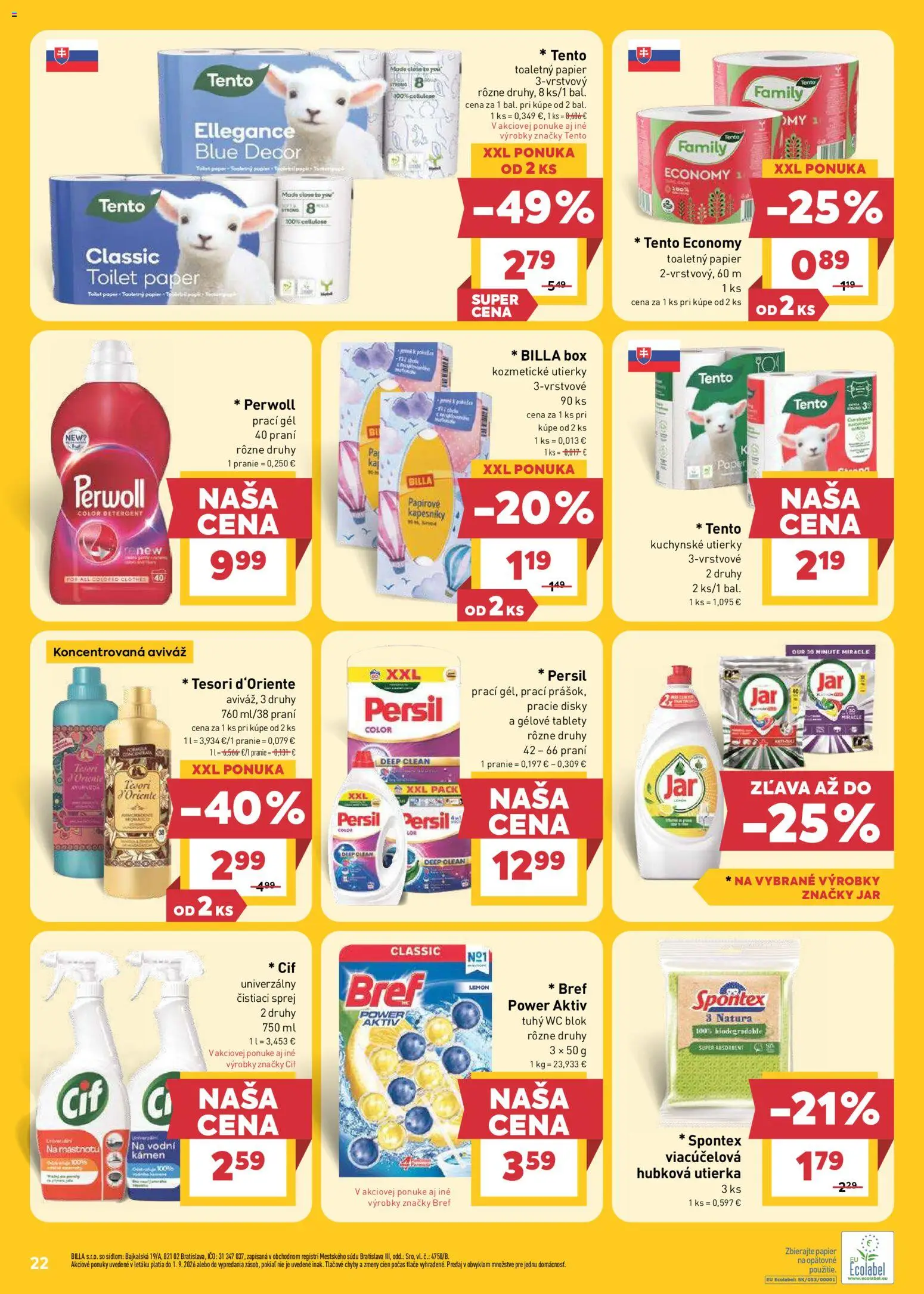 Nové Billa akcie – leták je platný od 26.08.2026 | Strana: 24 | Produkty: Persil, Perwoll, Toaletný papier, Toaletný papier 3vrstvový